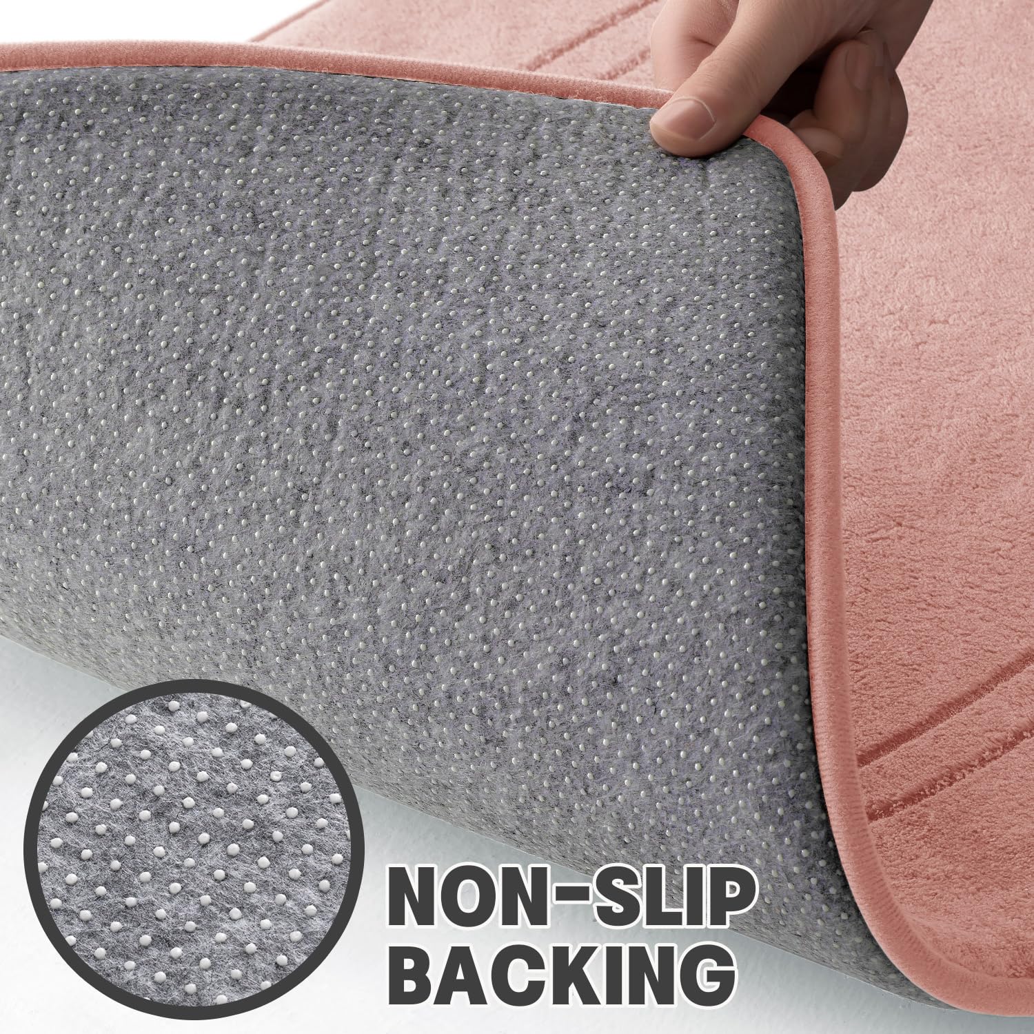 Yihouse Pink Memory Foam Bathroom Rug Set 5 Piece, Absorbent Bathroom Mat Set, Non Slip Bath Mats For Bathroom, Washable & Dry Q