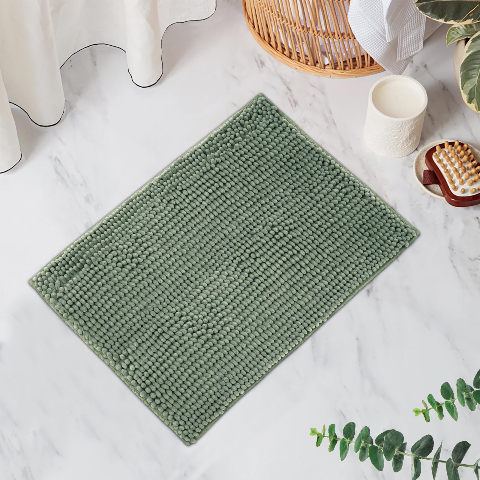 Freshmint Chenille Bathroom Rugs Mat 24''X17'', Non-Slip Bath Mat For Bathroom Floor & Bathtub, Washable Soft Shower Shag Bath R