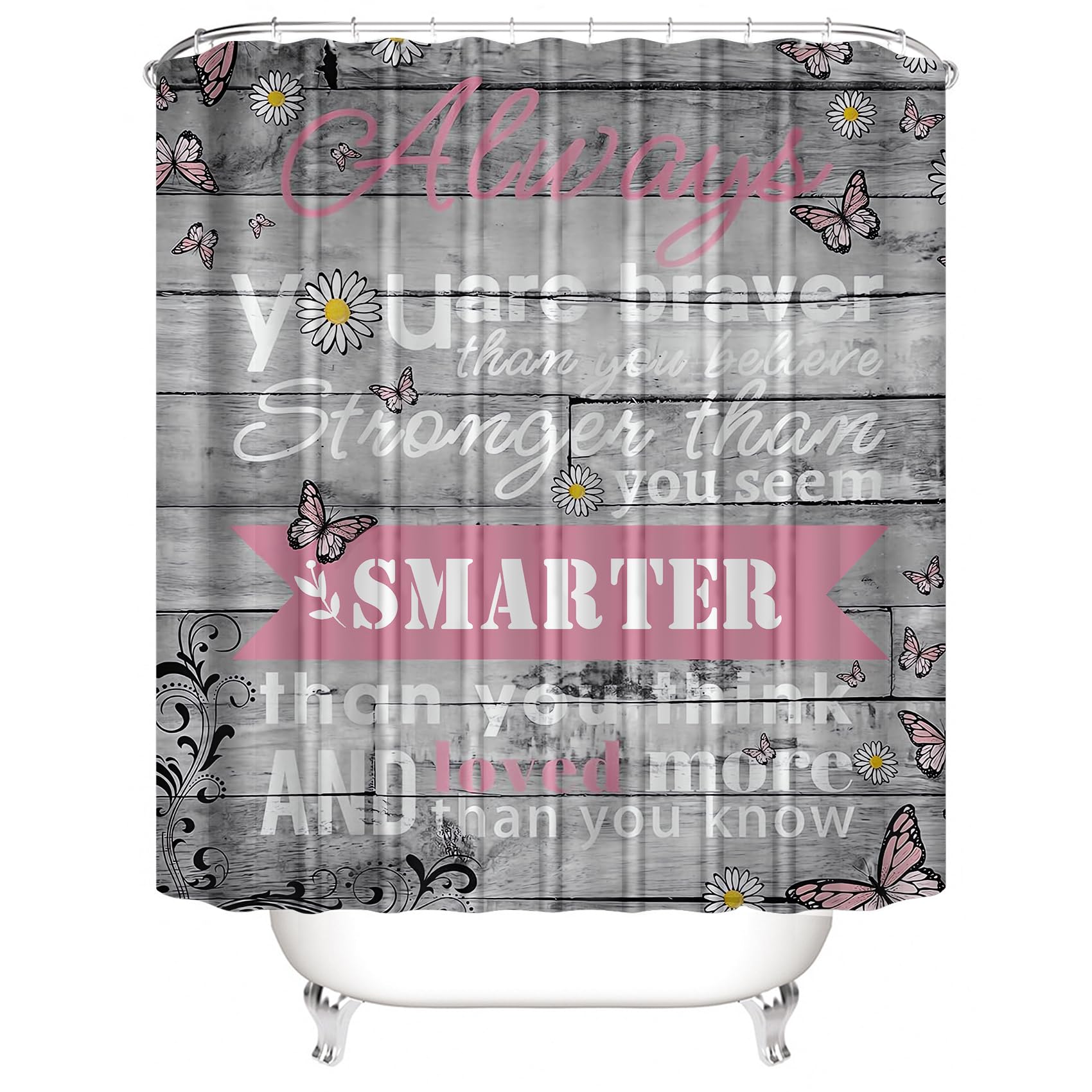 Azhm 4Pcs Inspirational Quotes Shower Curtain Sets With Rugs Floral Bathroom Decor Set With Shower Curtain And Rugs And Accessor