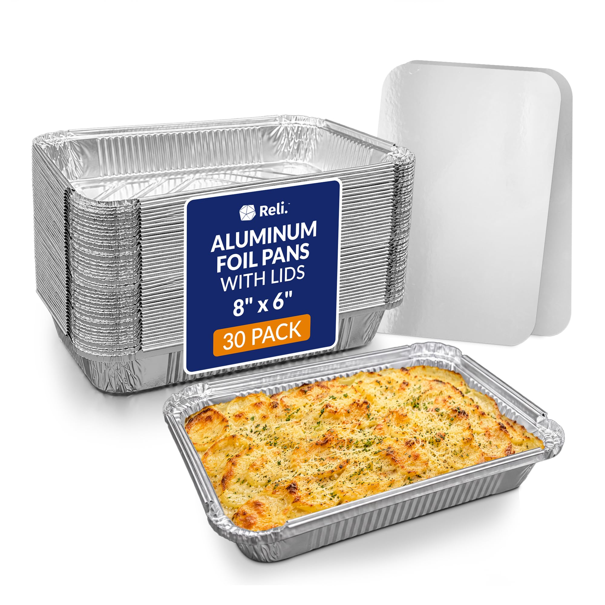 Reli. Aluminum Foil Pans with Lids 8x6 (30 Pack) Meal Prep Food Containers