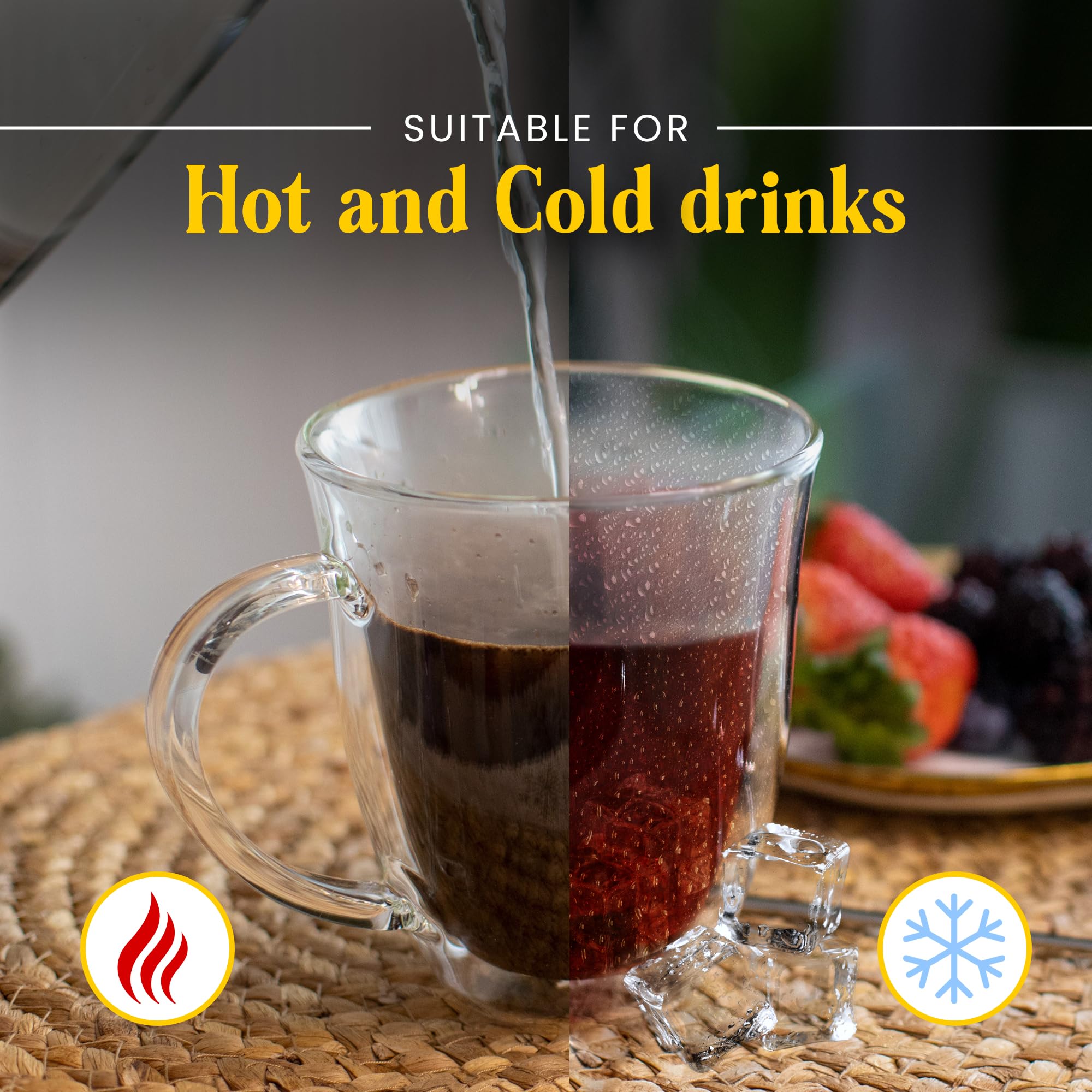 Ayl Double Wall Coffee Mugs With Handle (9Oz) - Insulated Glass Cups For Tea, Coffee, Cappuccino, Espresso & Latte - Elegant & C