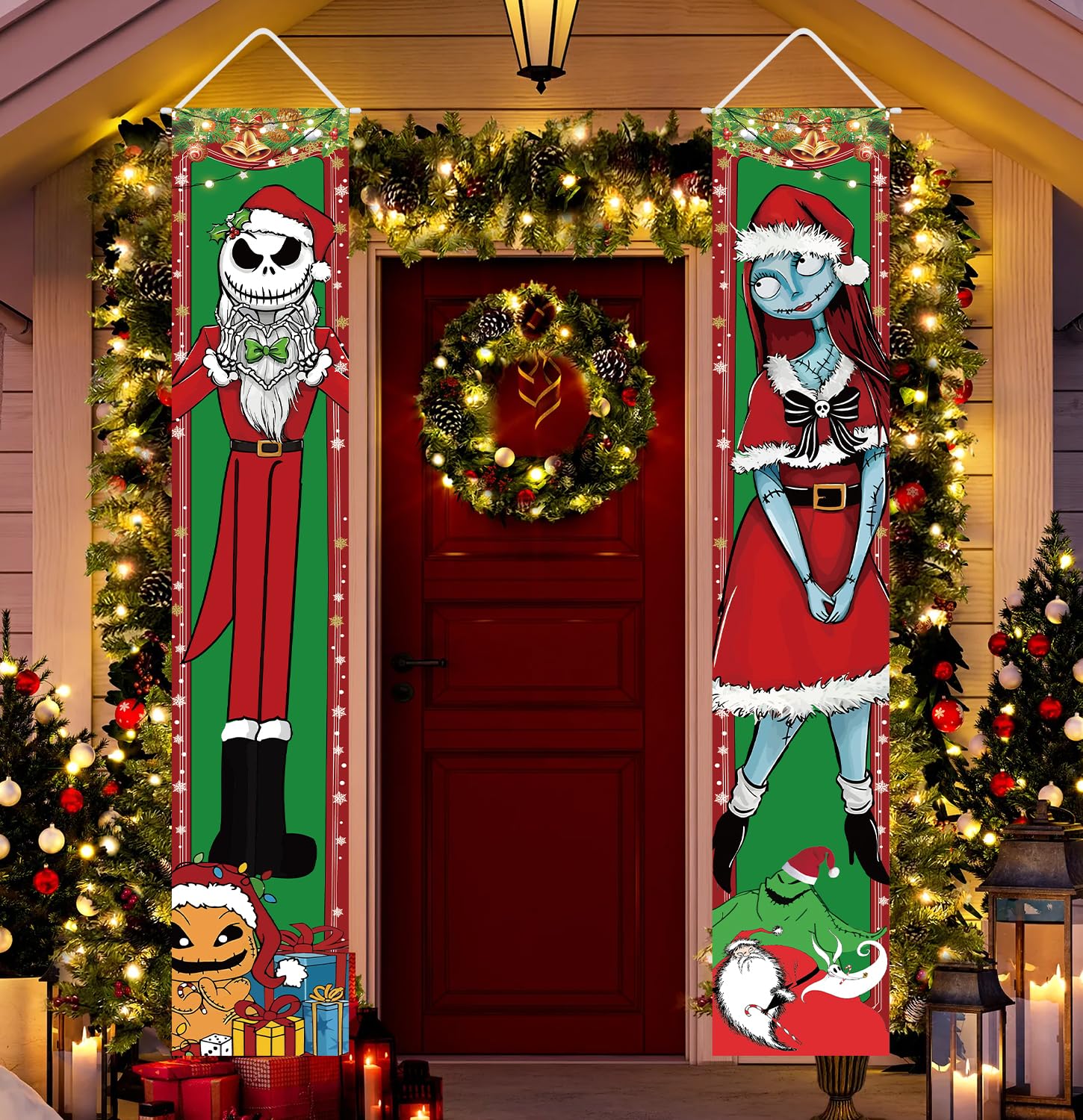 Jack Skellington Sally Banner Nightmare Before Christmas Decorations Porch Door Sign Welcome Banner Indoor Outdoor Wall Home Par