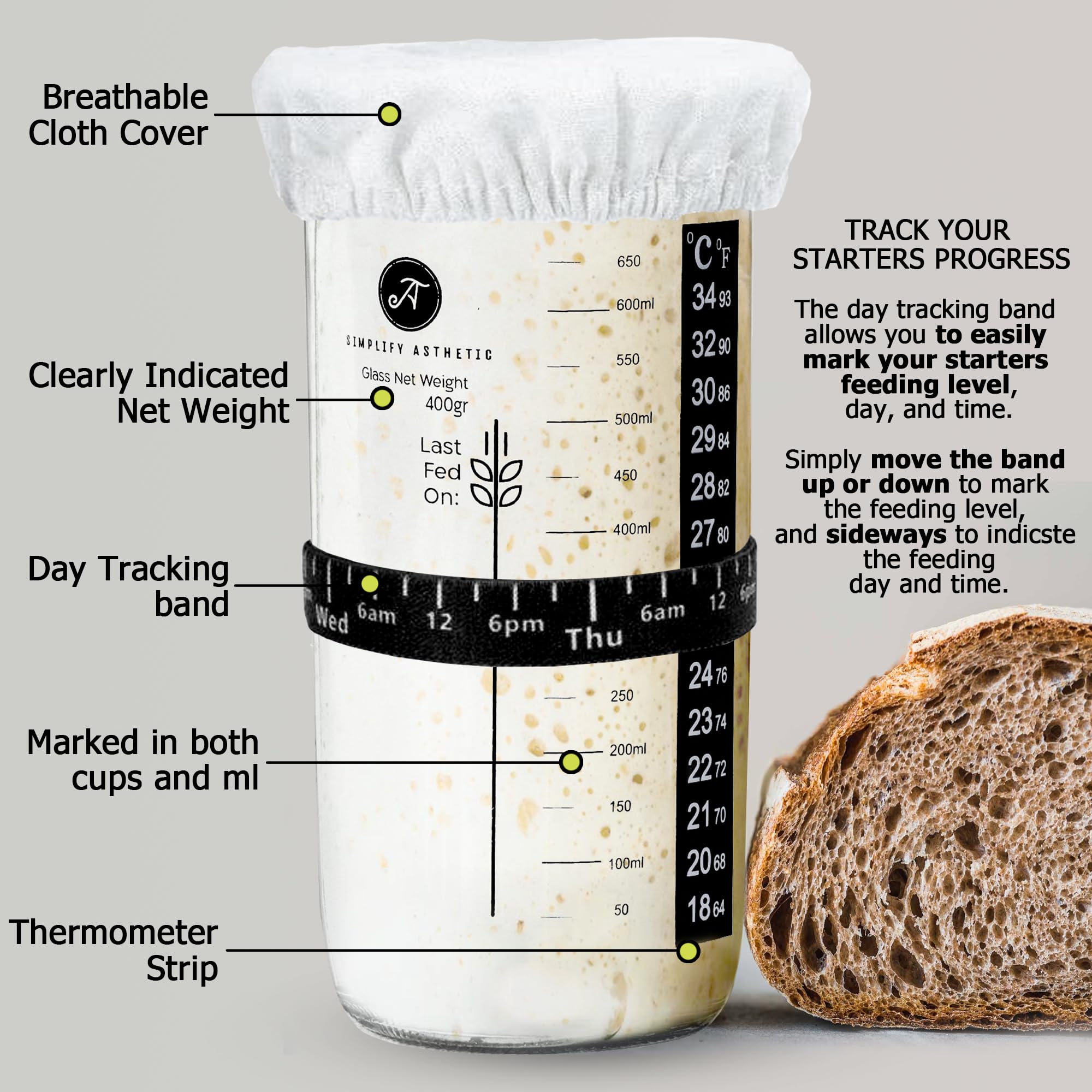 Banneton Bread Proofing Basket - A Complete Sourdough Bread Baking Supplies - Bread Baking Supplies - Sourdough Starter Jar - In