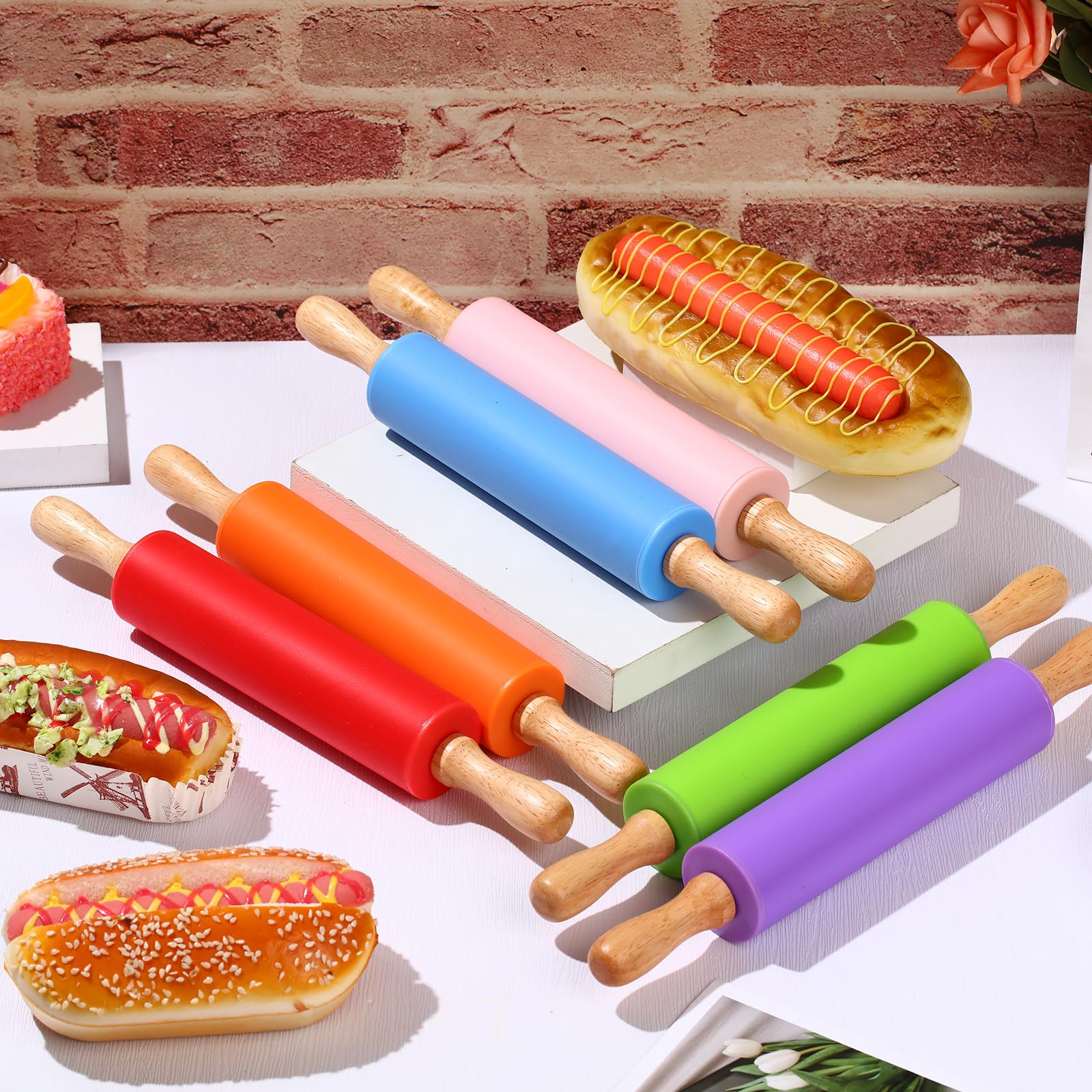 Dandat 6 Pcs Small Rolling Pin Kids 12 Inch Mini Rolling Pin Silicone Rolling Pins For Baking Non Stick Kids Dough Roller With W