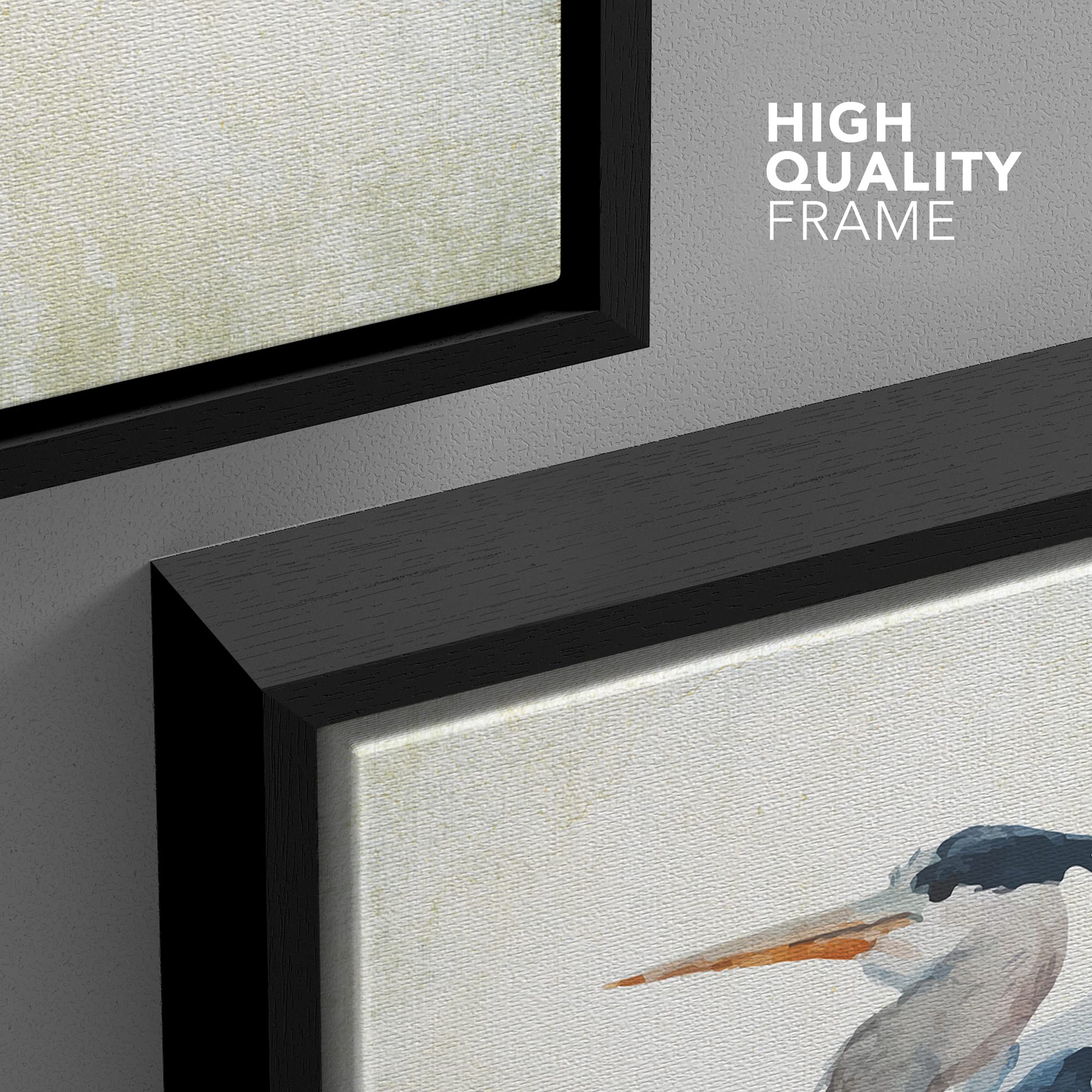 Wall26 - Framed Canvas Wall Art - Heron Bird - Wild Animal- Gallery Wrap Modern Home Art | Ready To Hang - 24''X36'' Black