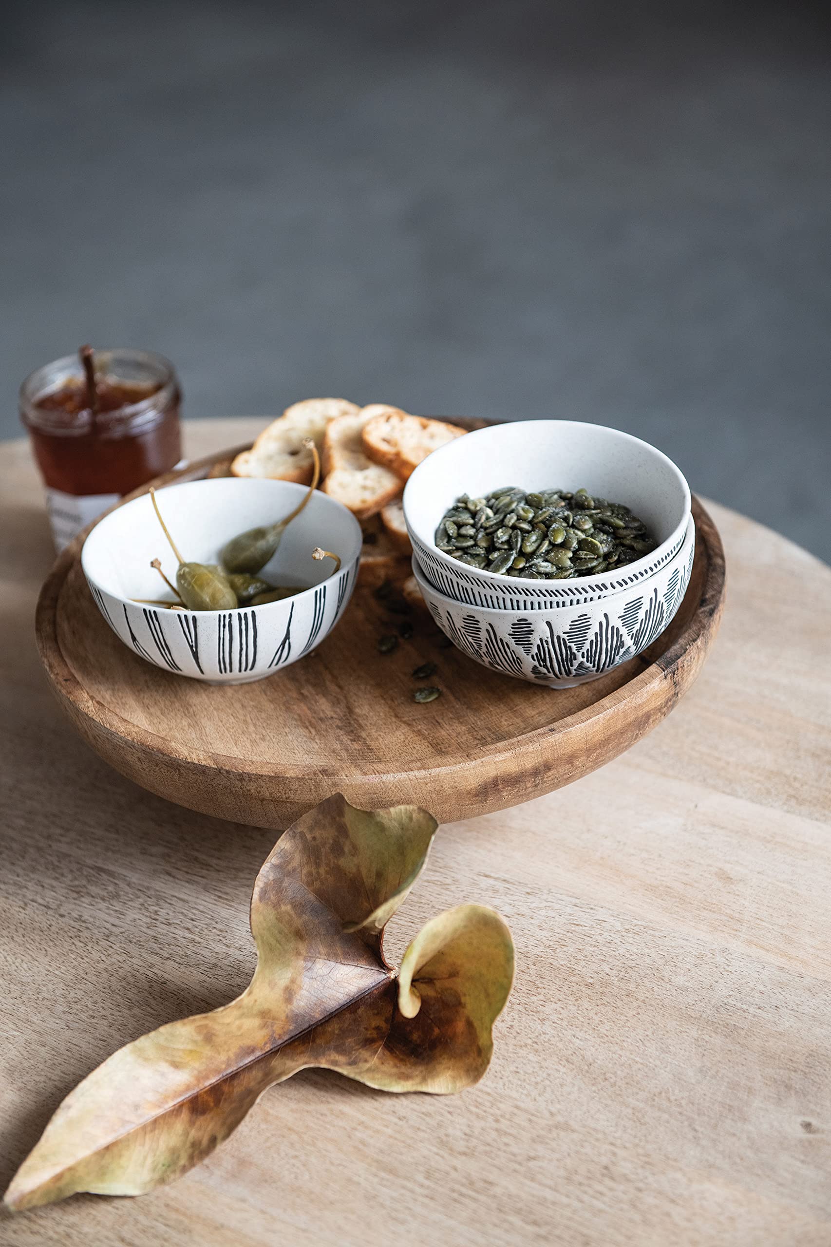 Bloomingville Round Natural Mango Wood Footed Cake Stand Bowl, Pack Of 1