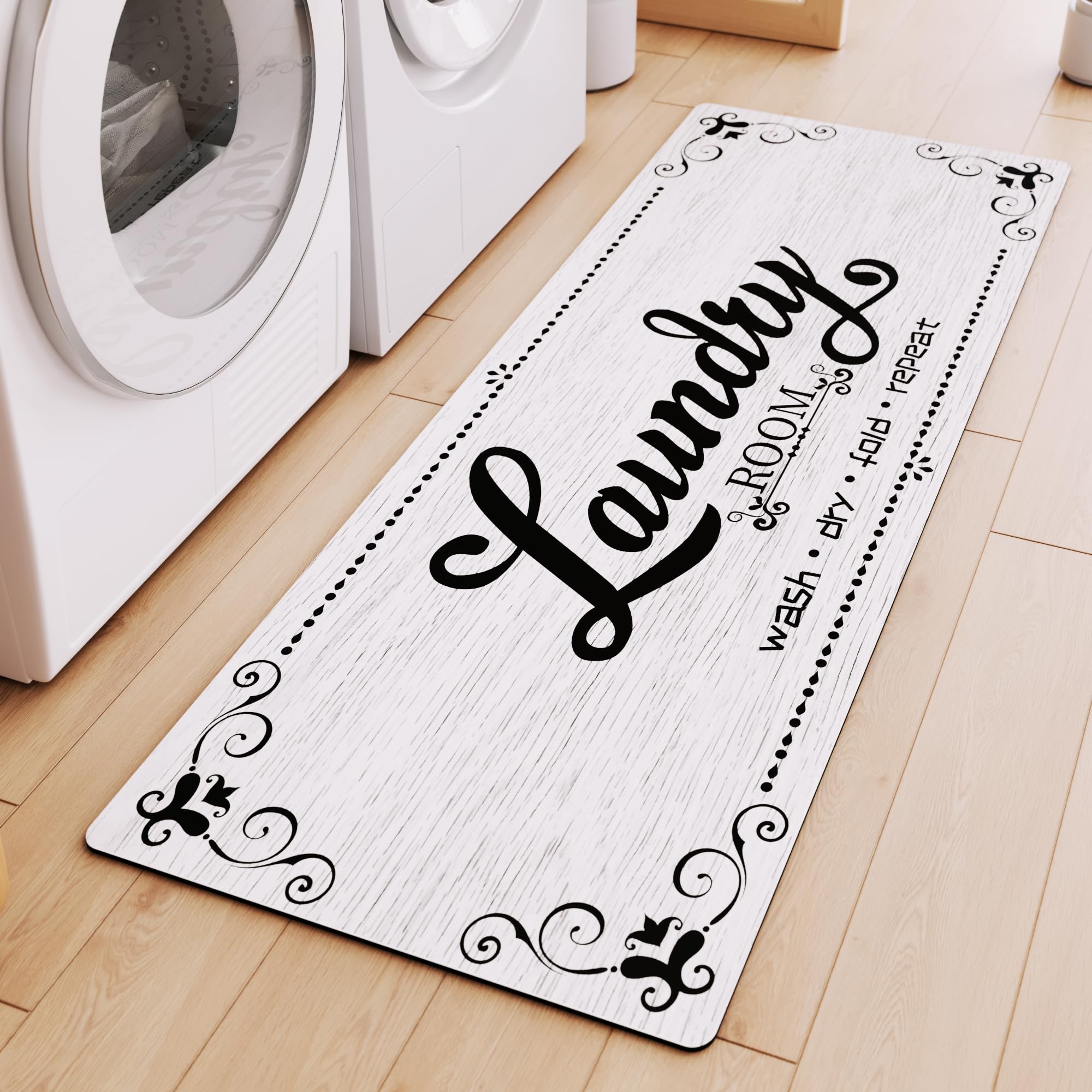 Laundry Room Rug Runner, 17.7x45 Non Slip Laundry Runner Rugs, Farmhouse Washable Floor Laundry Mats for Laundry Room, Mudroom, 