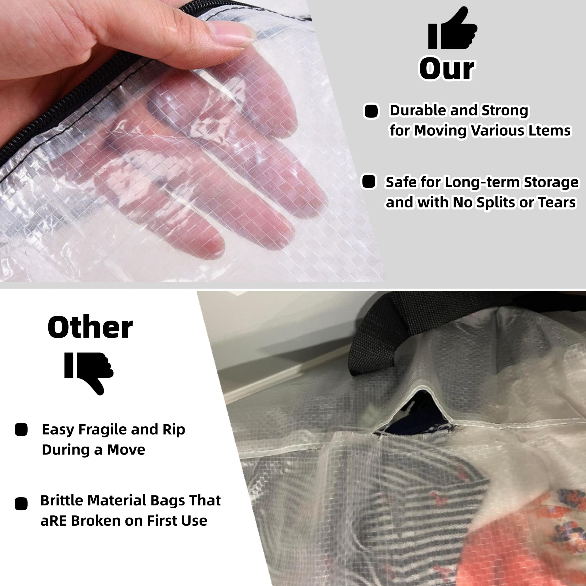 3 Pack Clear Storage Bags with Zipper and Handles, Blanket Bags For Closet Storage, Moving and Packing Supplies for College, Und