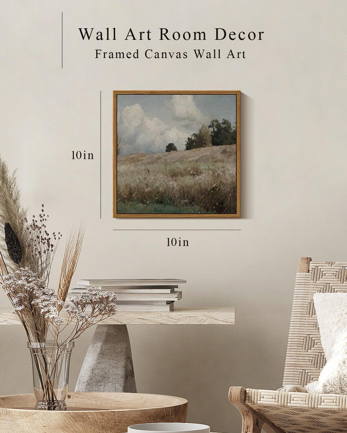 Insimsea Square Framed Canvas Wall Art, Scenery Field Landscape Vast Grassland Farmhouse Wall Art Decor, Classical Nature Painti