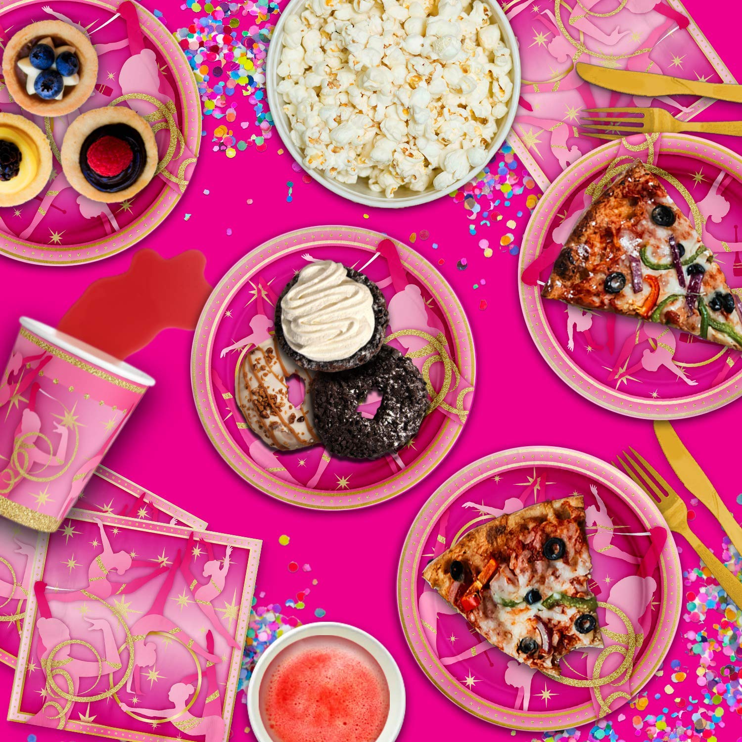 Pink And Gold Gymnastics Birthday Party Supplies Set Plates Napkins Cups Tableware Kit For 16