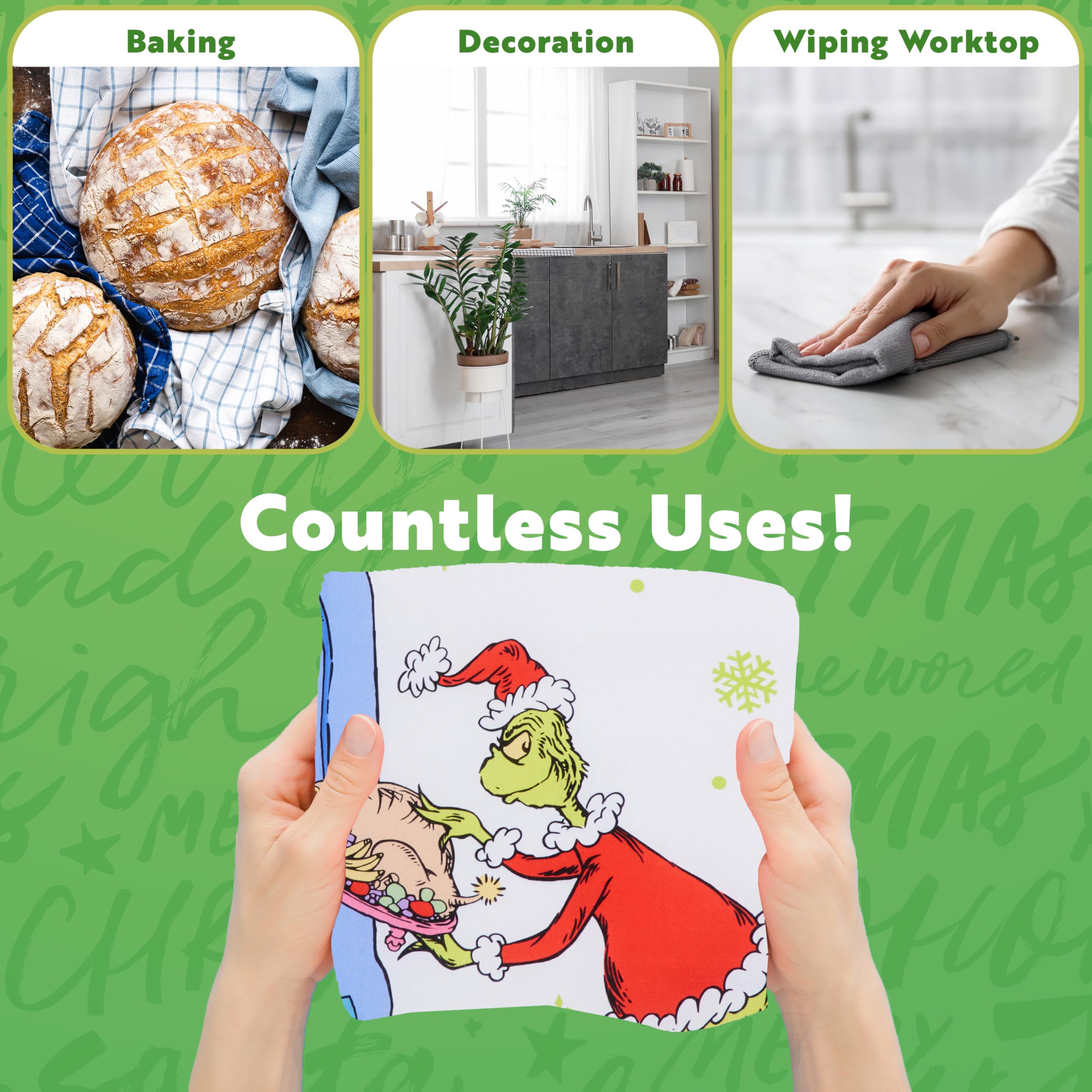 The Grinch Kitchen Towel Pack Of 2, Christmas Dish Cloth Funny Tea Towel Washing Up Cotton Hand Cloth Kitchen Accessories