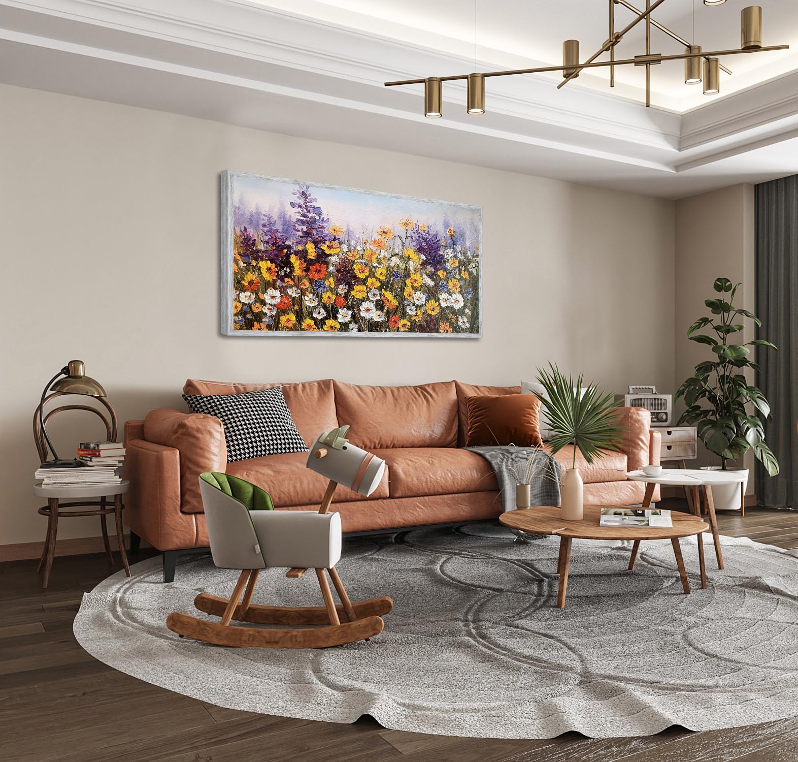 Ardemy Canvas Wall Art - Colorful Daisy Floral Painting, 58"x29", Yellow Framed, Textured Artwork for Living Room, Bedroom, Office Decor