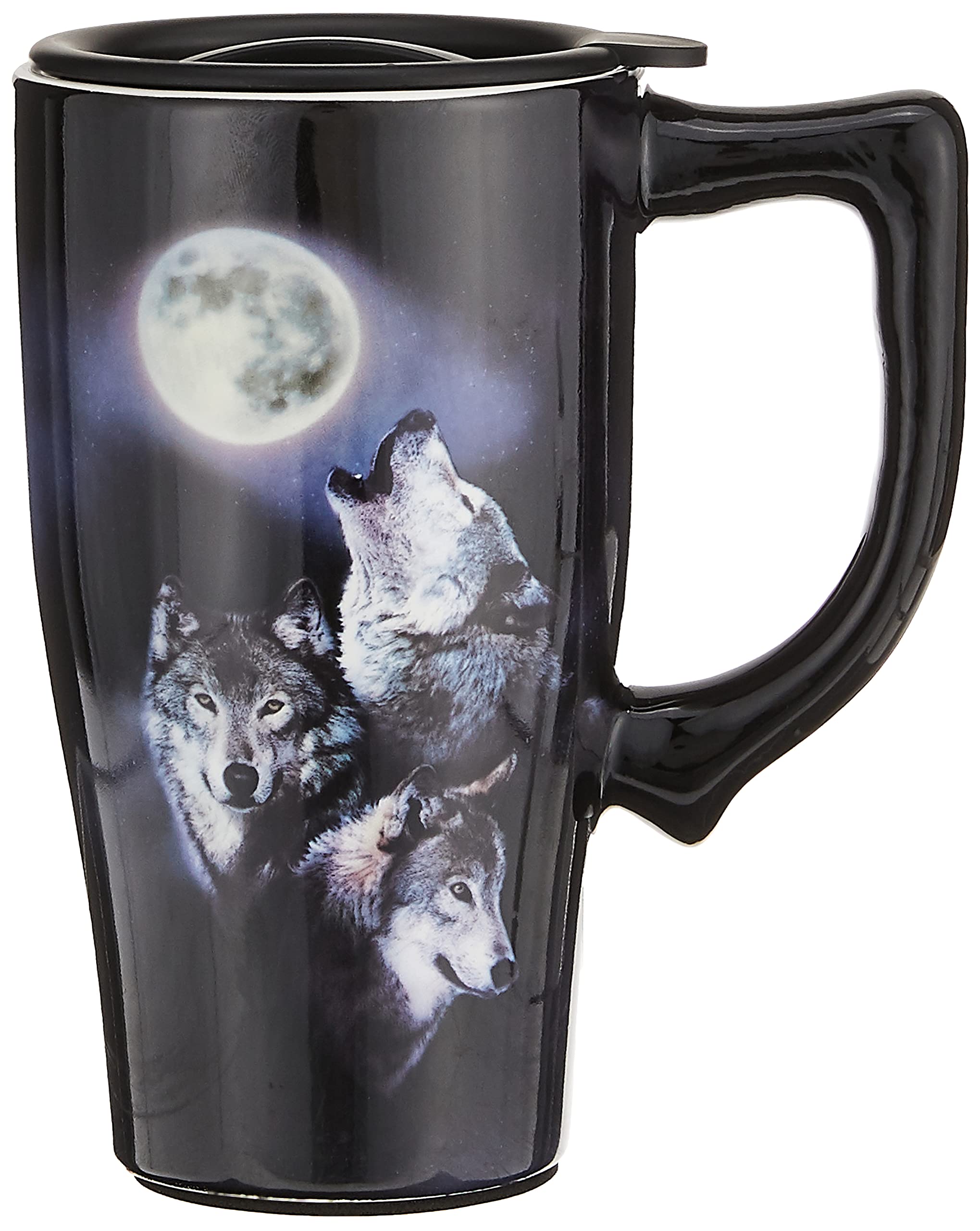 Spoontiques - Ceramic Travel Mugs - Wolves Moon Cup - Hot Or Cold Beverages - Gift For Coffee Lovers