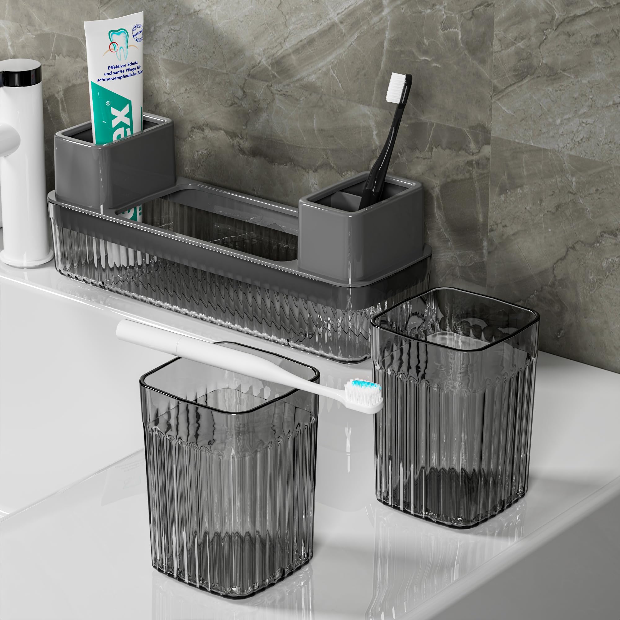 Vowupt Toothbrush Holder For Bathrooms, 2 Cups Toothbrush Organizer For Bathroom Countertop, Toothbrush Holder Toothbrush Storag