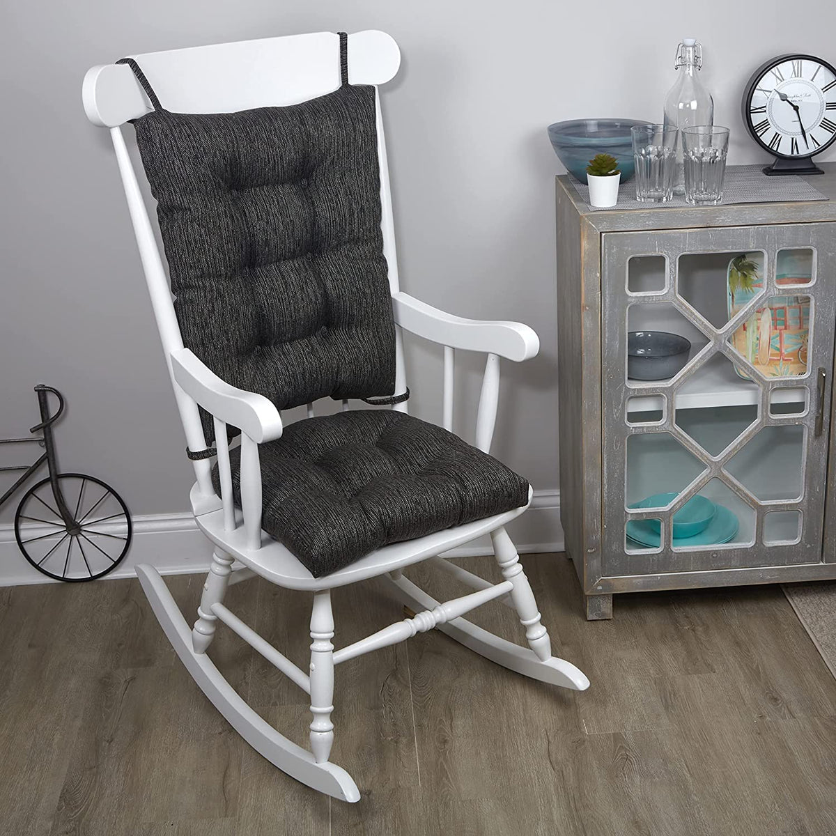 Klear Vu The Gripper Non-Slip Rocking Chair Cushion Set With Thick Padding, Includes Seat Pad & Back Pillow With Ties For Indoor