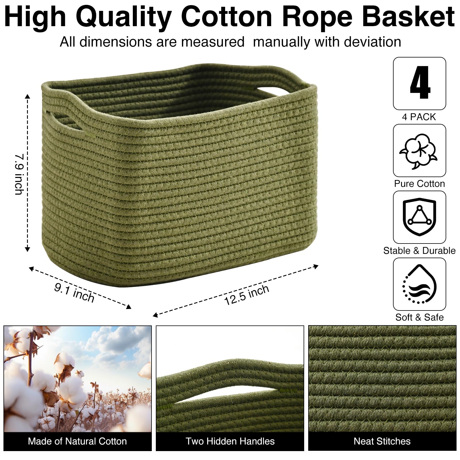 Icerzcz Storage Baskets For Shelves, Small Storage Baskets For Organizing, Woven Cotton Rope Baskets For Storage, Book Basket, D