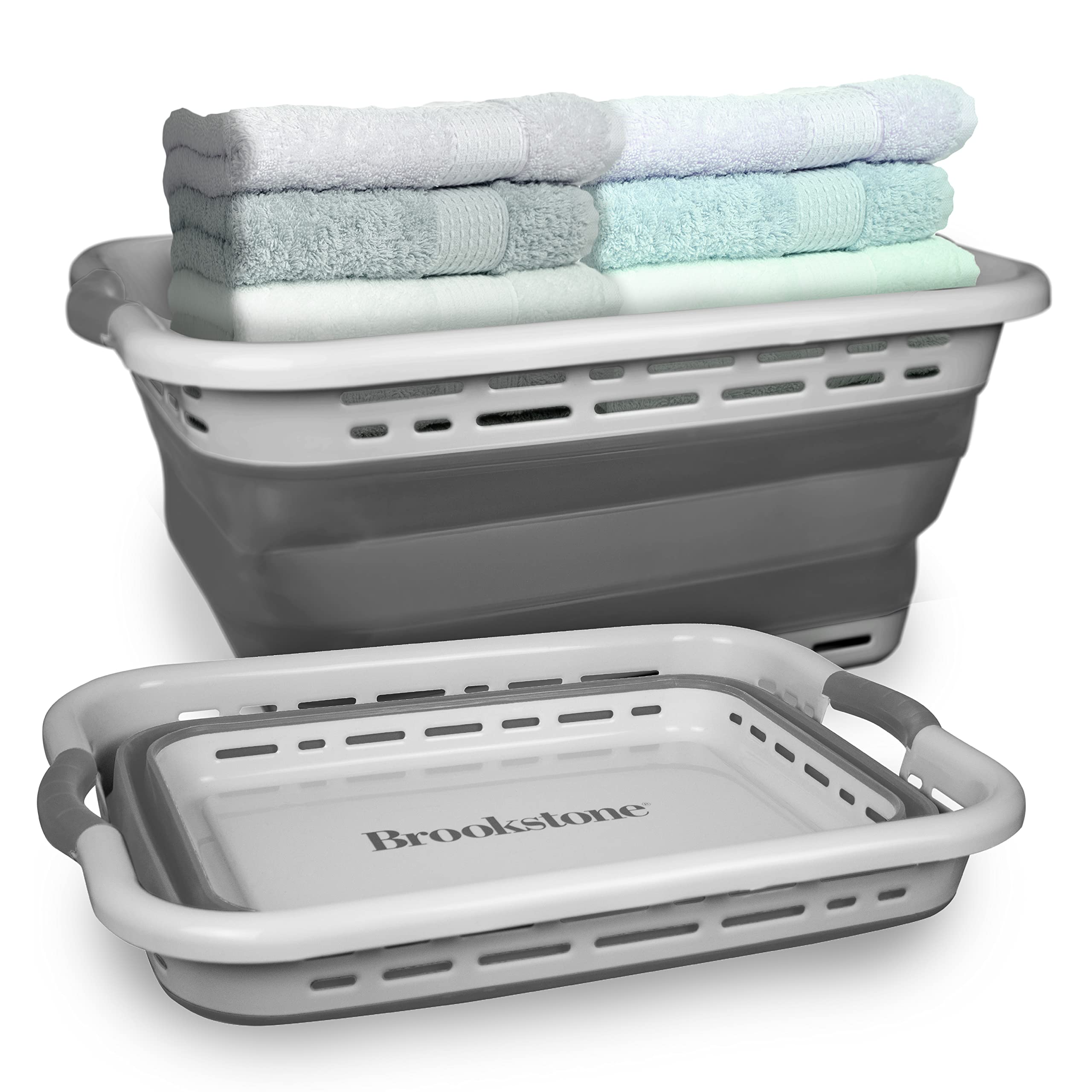 BROOKSTONE, 1 UNIT, 11 GALLONS - [OUR LARGEST BASKET EVER] 24  Collapsible Laundry Basket, Comfort Non-Slip Grip Handles, Minima