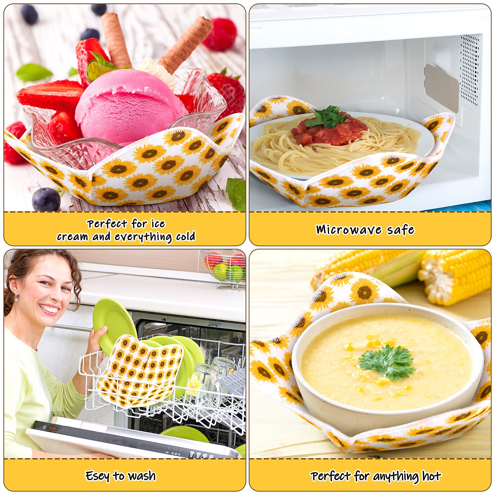 Microwave Bowl Cozy Holders Set Of 4, Microwave Safe Hot Bowl Holder Bowl Potholders, Multipurpose Heat Resistant Plate Holder F