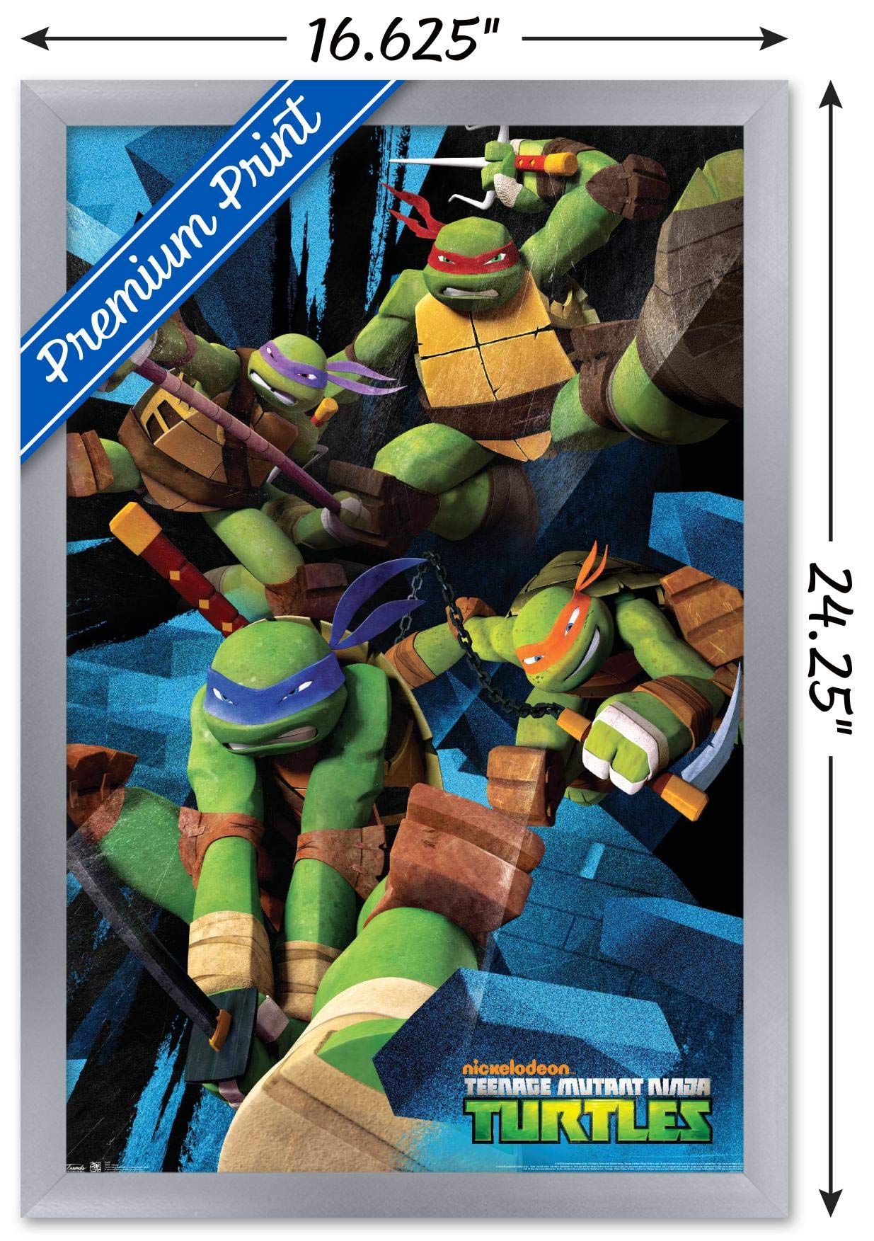 Trends International Nickelodeon Teenage Mutant Ninja Turtles - Attack Wall Poster, 14.725'' X 22.375'', Silver Framed Version