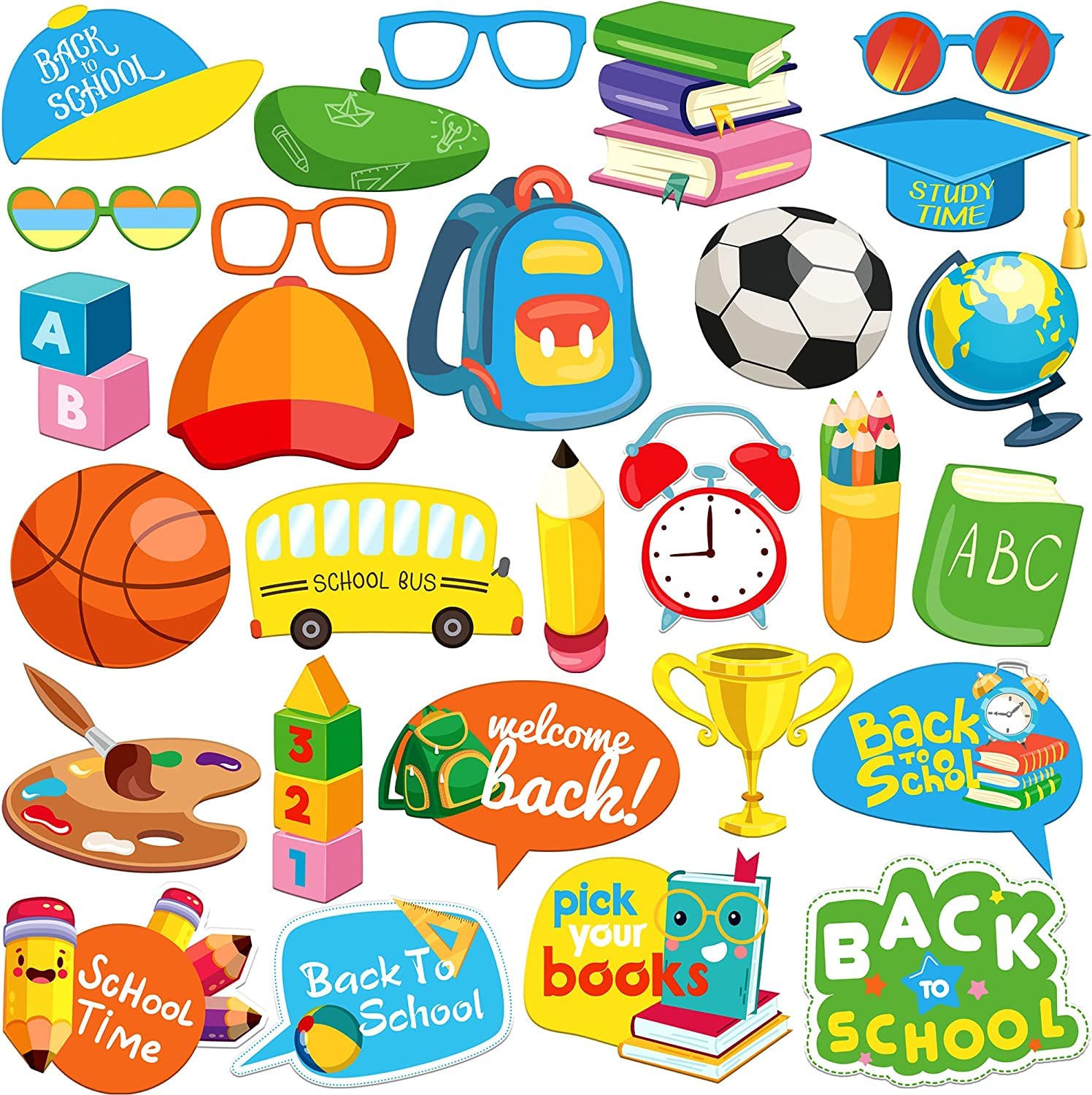 Zyozique 28 Pcs Back to School Season Photo Booth Props, School Selfie Props, School Season First Birthday Party Supplies, Start