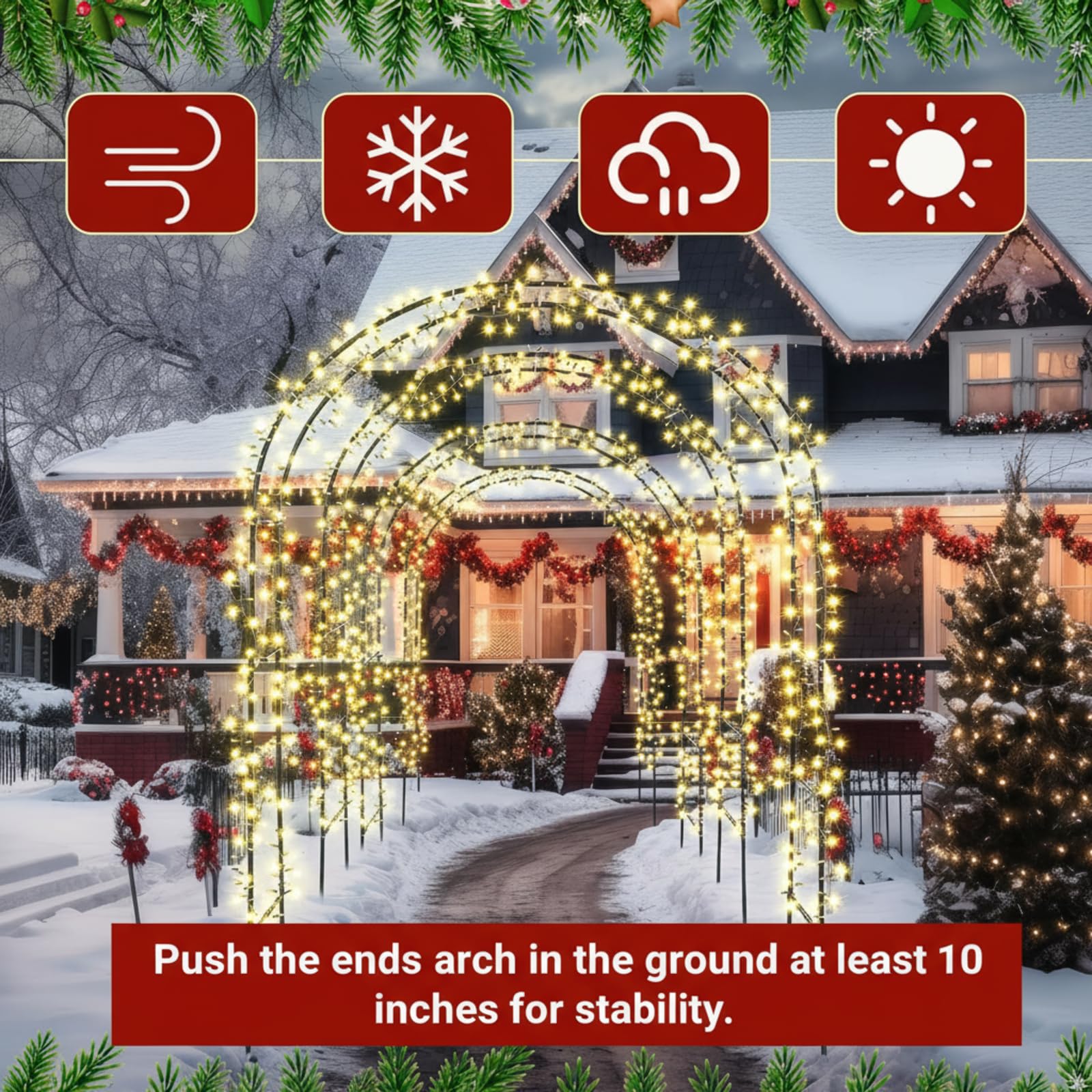 Seeloowy 3 Pack 8ft Solar Christmas Light Archway Outdoor with 8 Mode LED Light, Metal Arch Outdoor Decoration, Easy Assembly Re