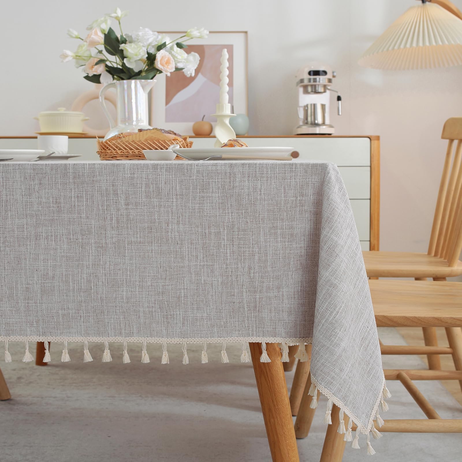 Textured Table Cloth For Rectangle Table, Heavy Duty Farmhouse Tablecloth Solid Cotton Linen Waterproof Wrinkle Free Burlap Tabl