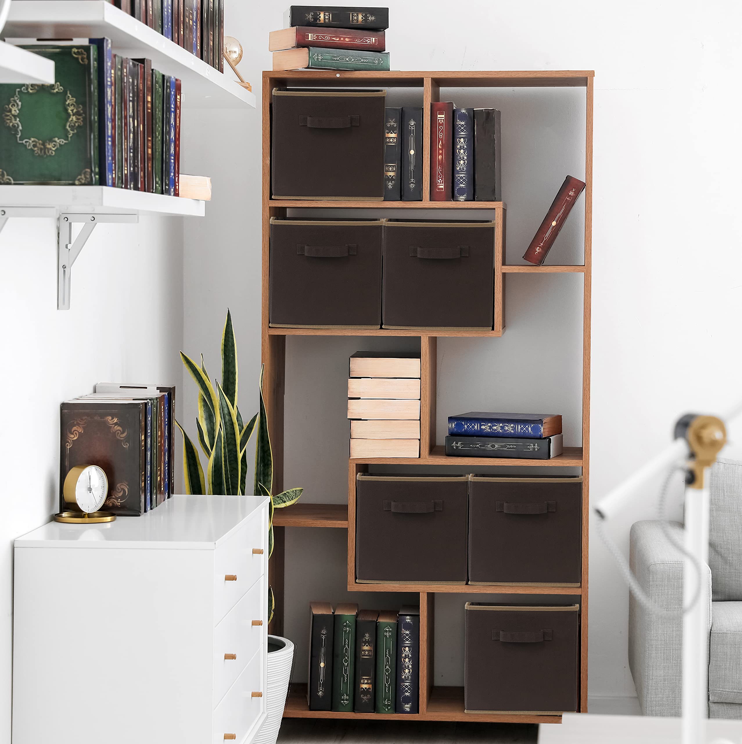 Simple Houseware Foldable Cube Storage Bin, Brown - 6 Pack