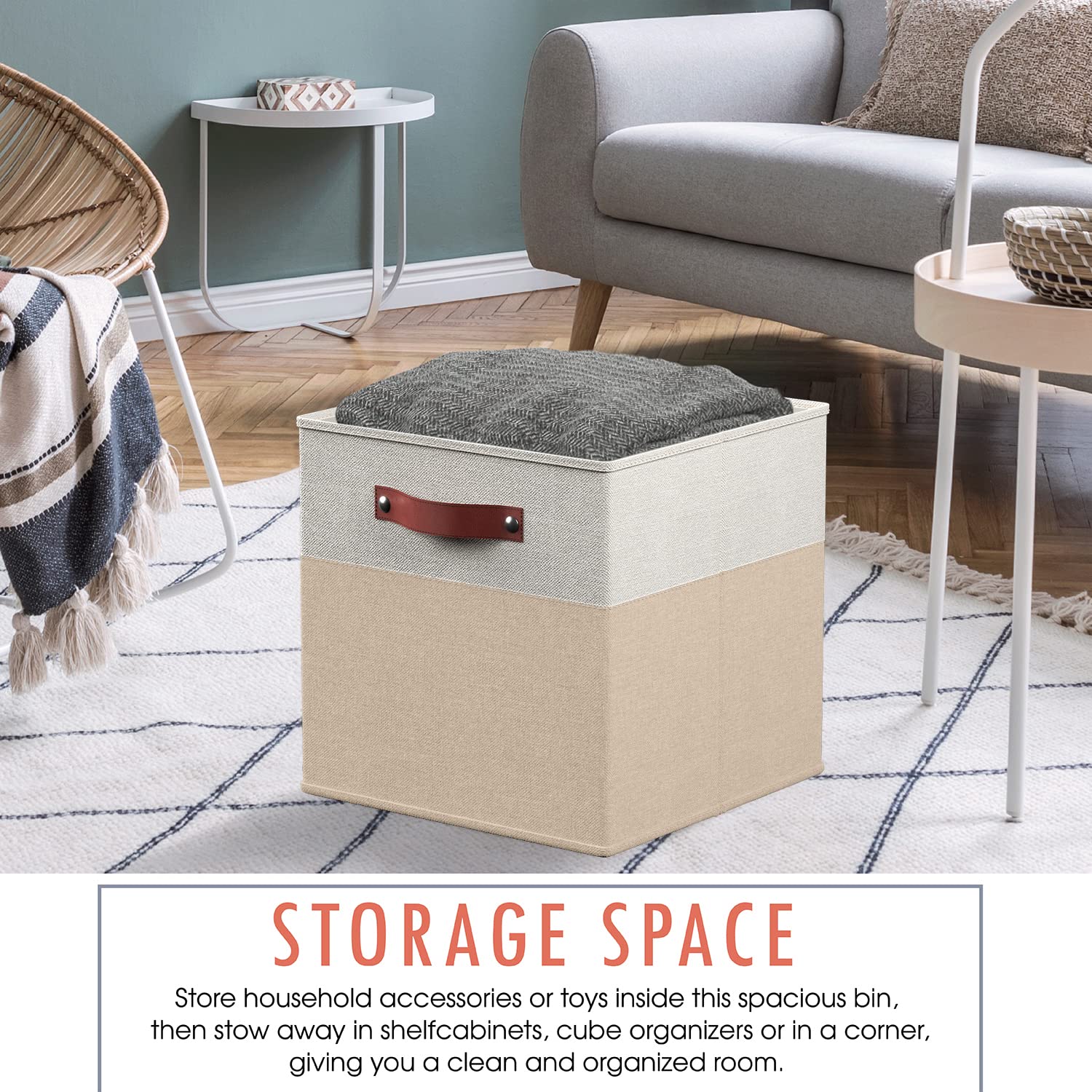 Ornavo Home 13 X 13 Storage Cube Bins, Foldable Collapsible Fabric Storage Bins Box Linen Shelf Basket Cube Organizer For Closet