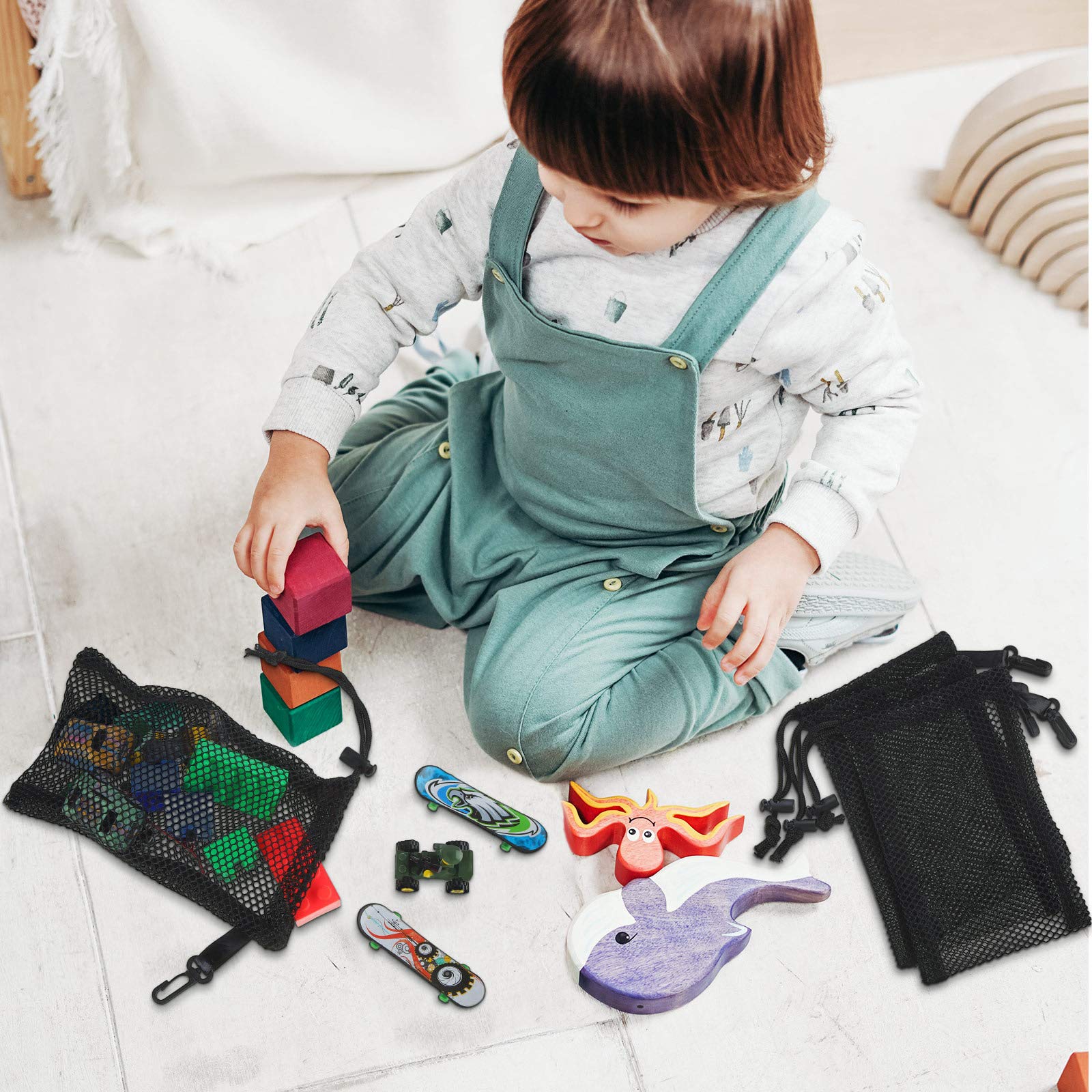 8 Pieces Black Mesh Drawstring Bags With Clips Nylon Storage Mesh Bags For Collecting Toys Travel (20 X 15 Cm/ 7.9 X 6 Inch)