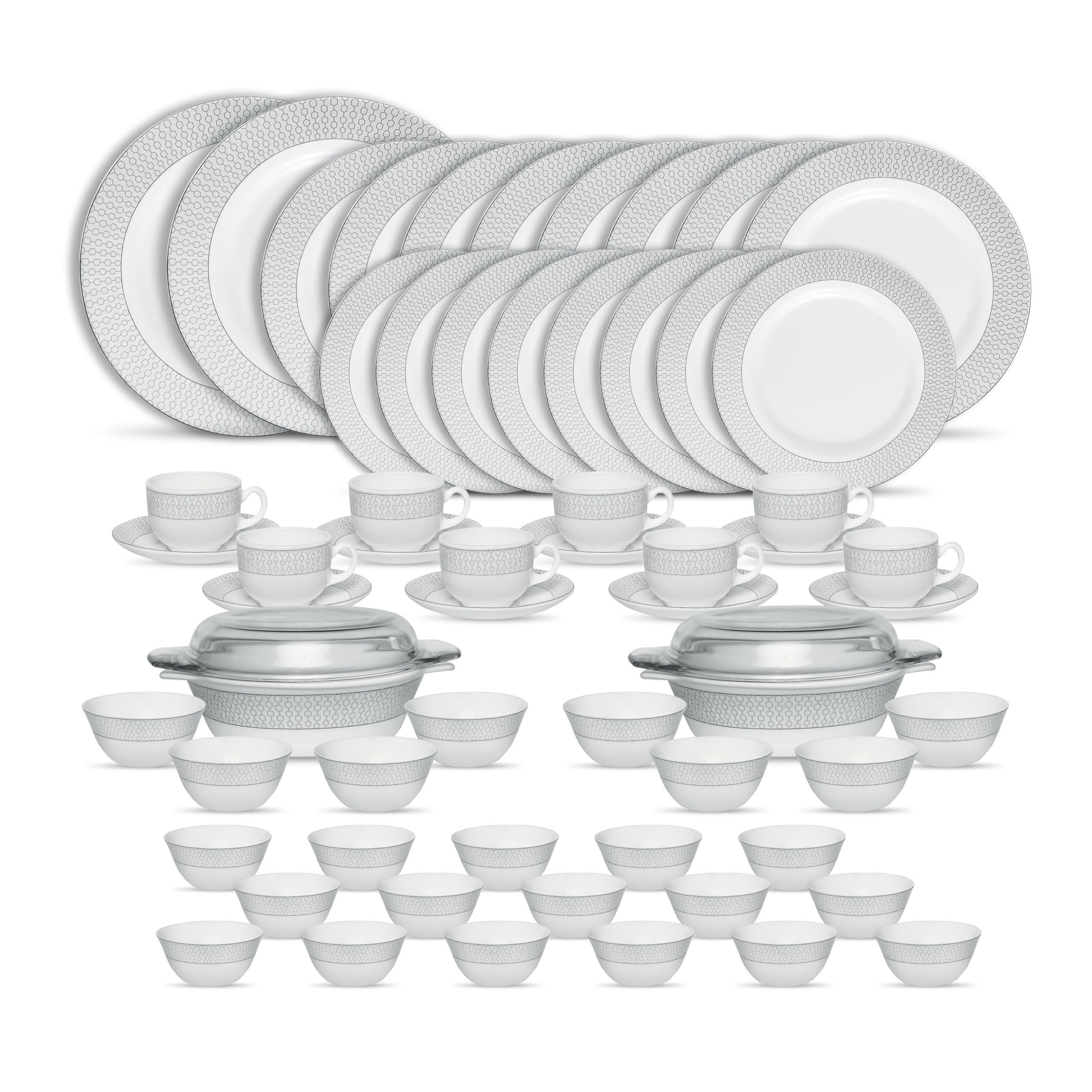 La Opala Diva Velvett Collection Opal Glass Crockery | For Family Of 8 | Dinner Set 62 Pcs Stella Grey | Plates & Bowls For Dini