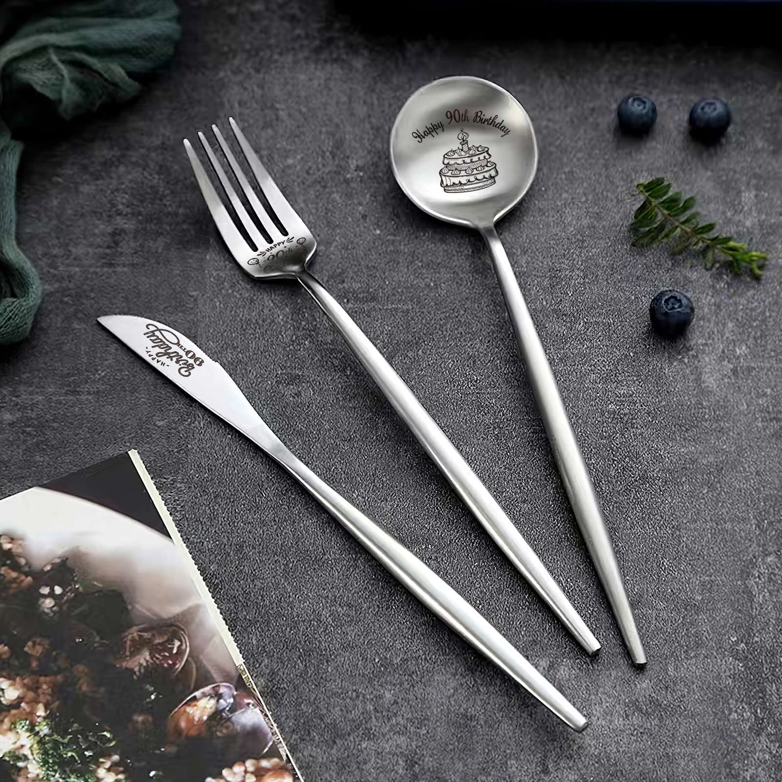 Happy 90Th Birthday Spoon&Fork Gifts Engraved Cutlery Set Personalized Birthday Gifts For Grandpa Grandma Father Mother Sister B