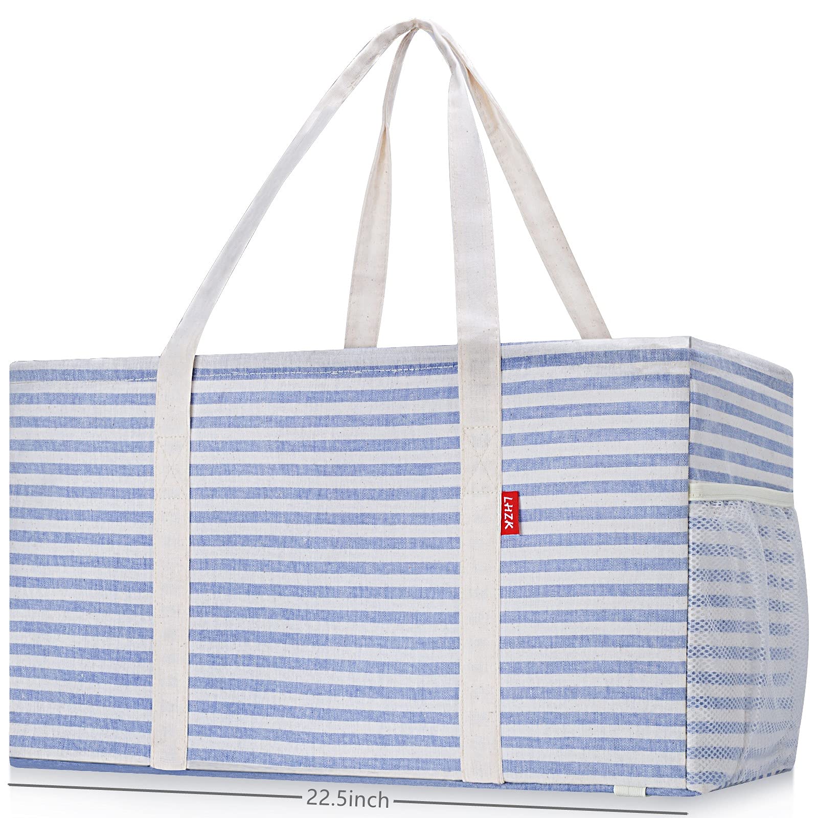 Lhzk Standing Extra Large Utility Tote Bag With Metal Wire Frame And The Sides Rinforced, Large Collapsible Tote (Blue)