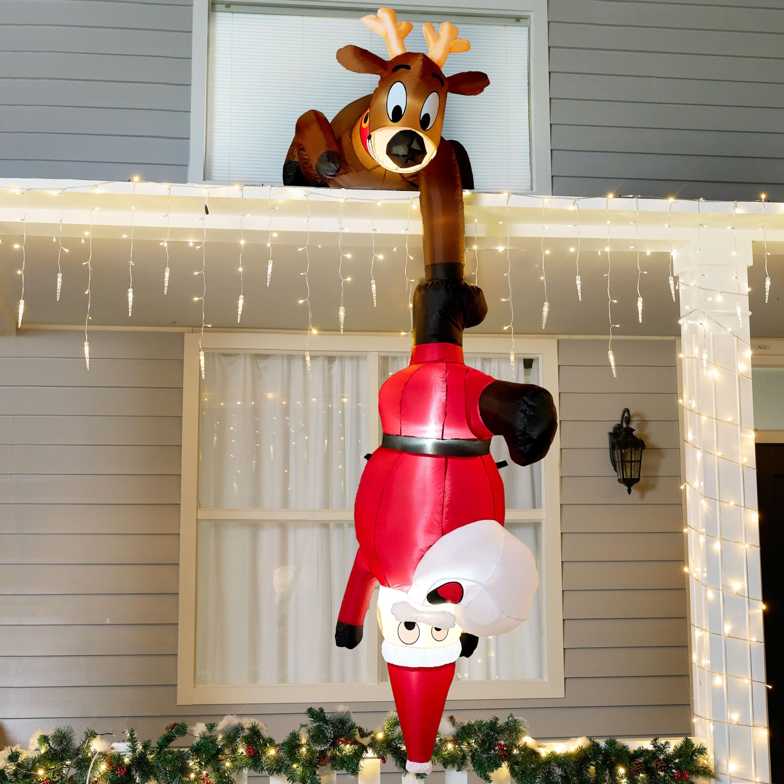 Joiedomi 8 FT Hanging Christmas Inflatables Decoration, Christmas Inflatable Reindeer and Climbing Santa, Blow Up Santa with Bui