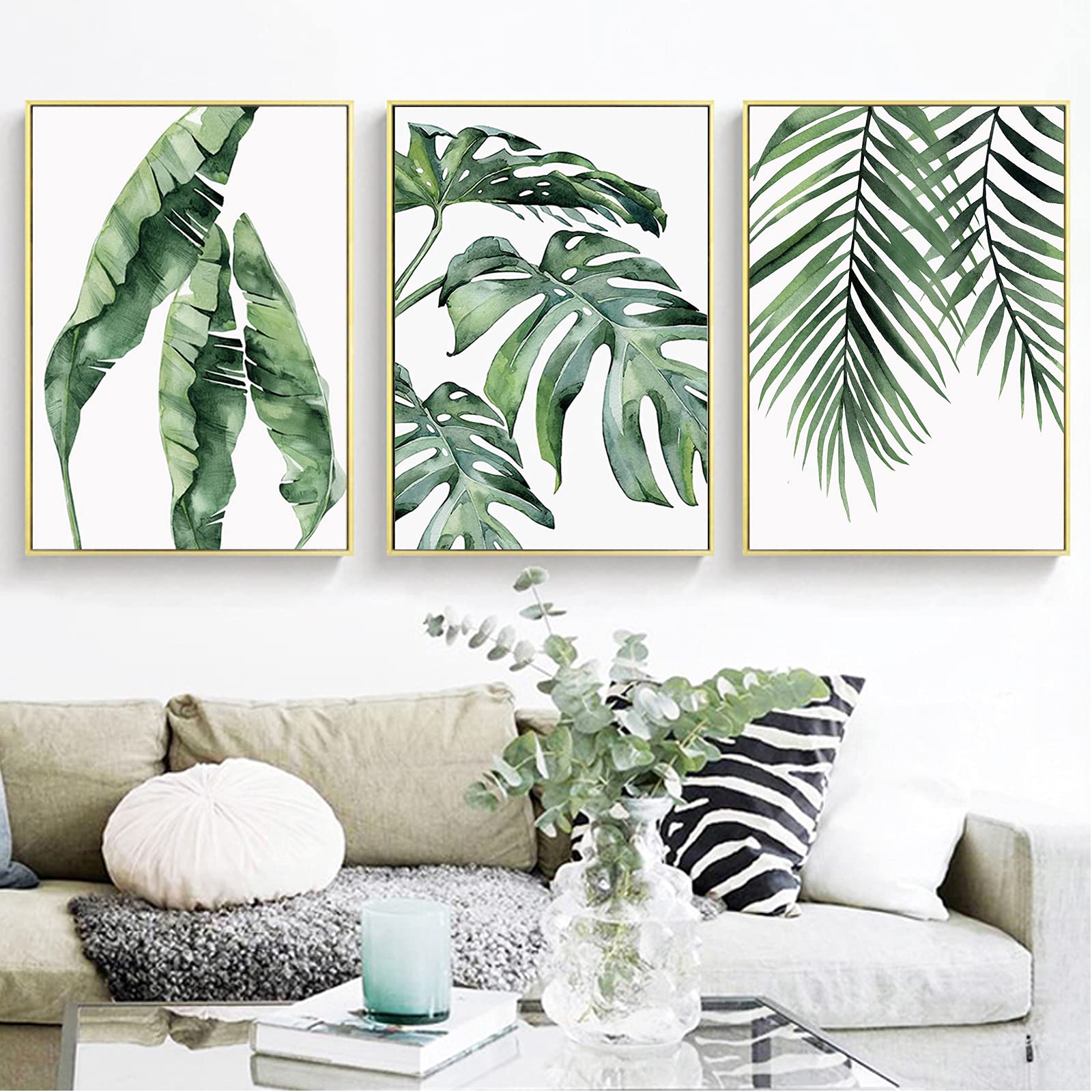 Tropical Botanical Canvas Wall Art Prints Palm Banana Monstera Green Leaf Wall Decor Canvas Pictures Watercolor Modern Canvas Ar