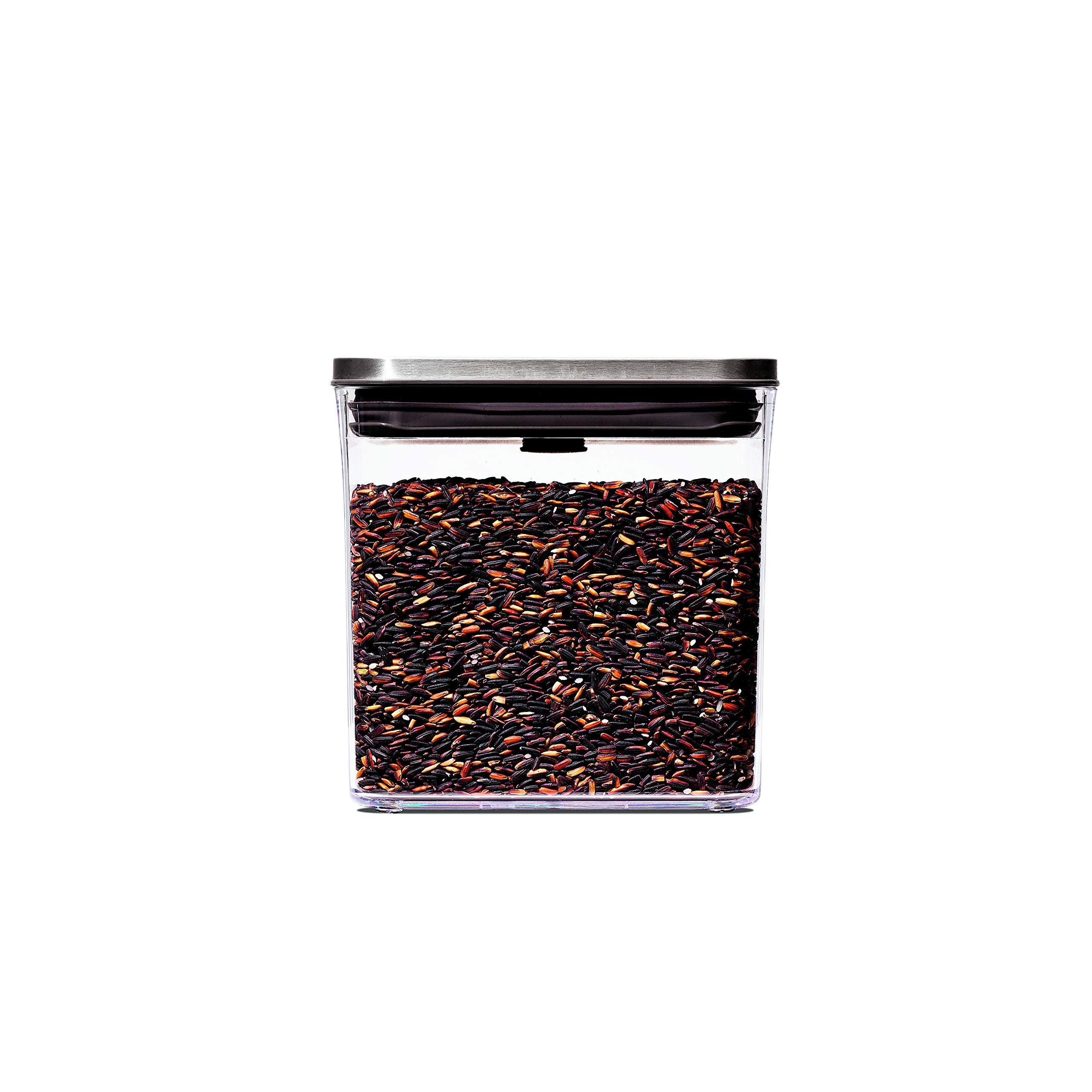 Oxo Steel Pop Container Short Rectangle- 1.7 Qt For Brown Sugar, Dried Beans And More,Grey