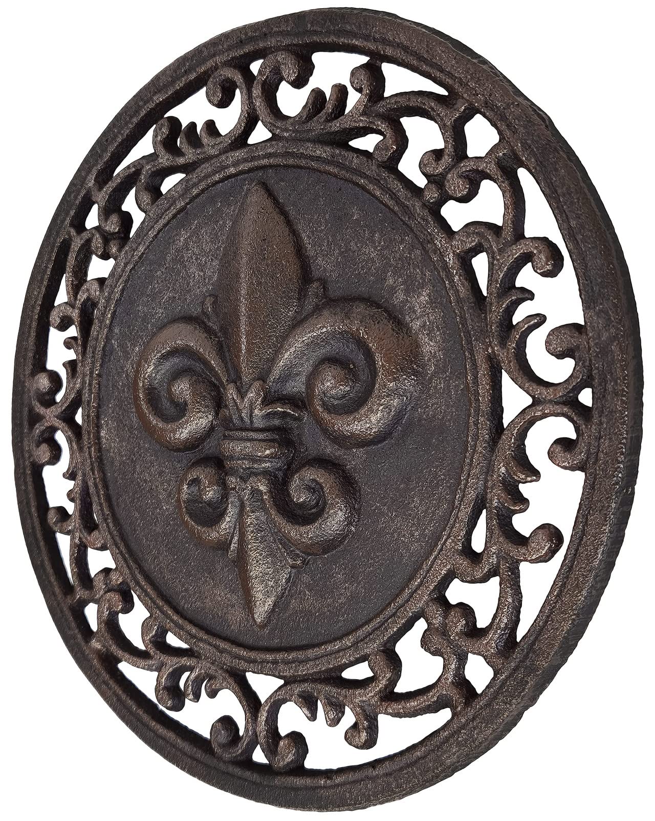Lulu Decor,100% Cast Iron Oval Fleur De Lis Trivet, Set Of 2, Beautiful Intricate Design In Antique Brown Finish