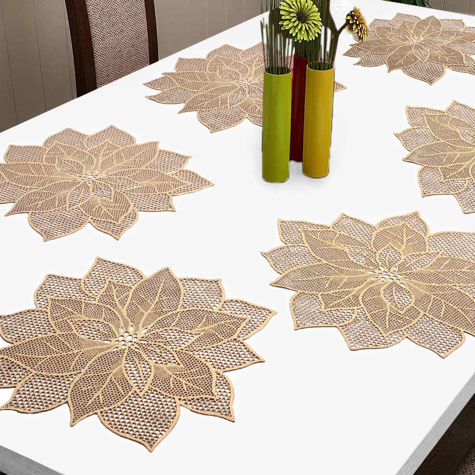 TIED RIBBONS Pack of 6 PVC Table Mat Leaf Placemats for Dining Table Kitchen Mats Pot NonSlip Heat Resistant Wipeable Washable 
