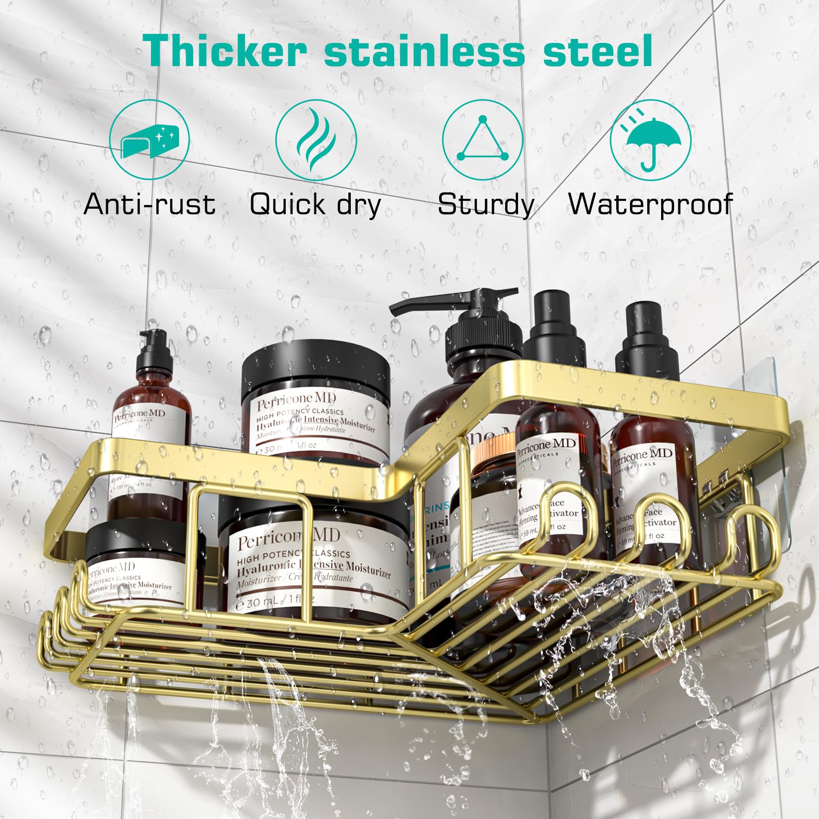 Yasonic Corner Shower Caddy, 3-Pack Adhesive Shower Caddy With Soap Holder And 12 Hooks, Rustproof Stainless Steel Bathroom Show