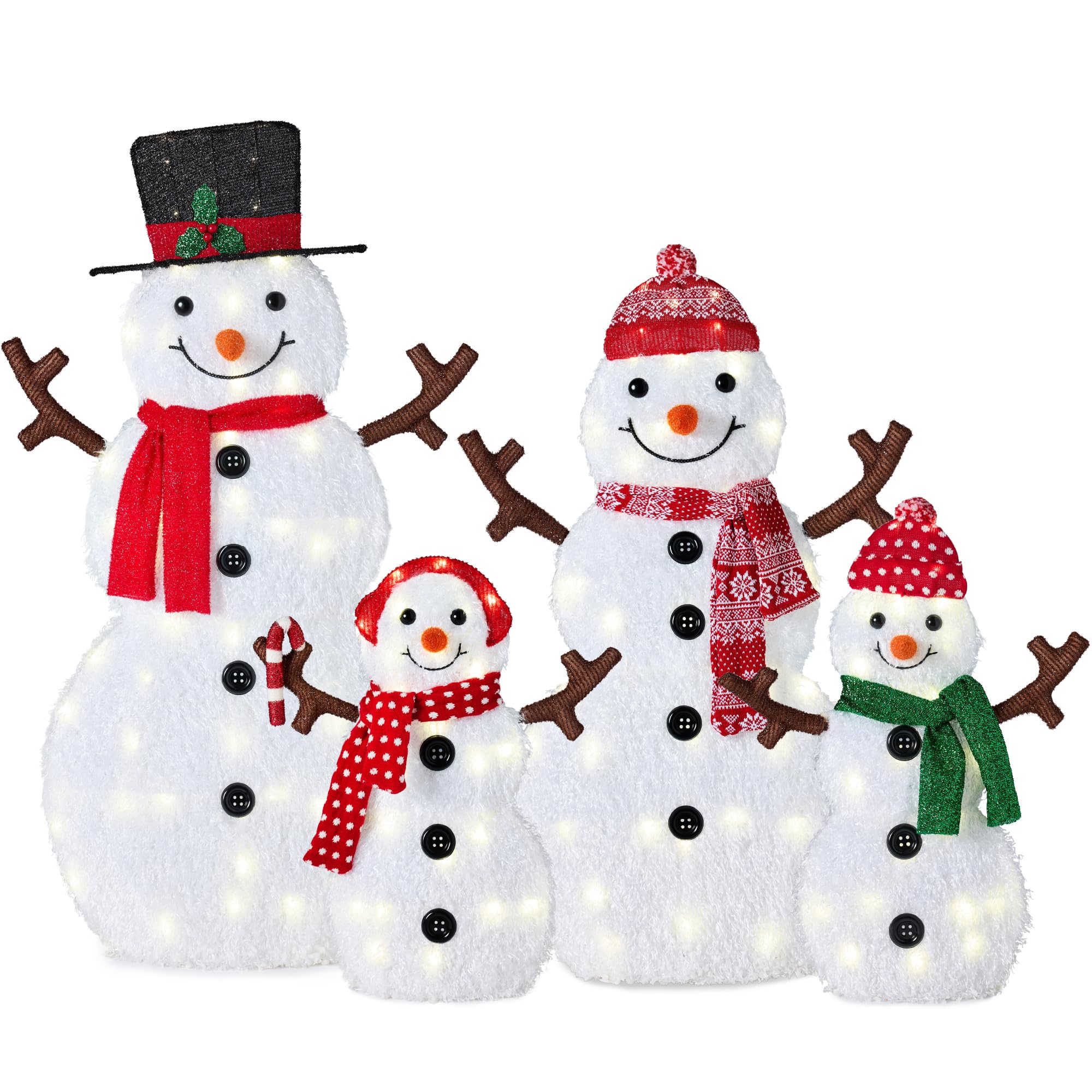 Best Choice Products 4ft 4-Piece 2D Lighted Christmas Snowman Family Set, Large Outdoor Yard Decor Holiday Decoration w/ 160 Twi