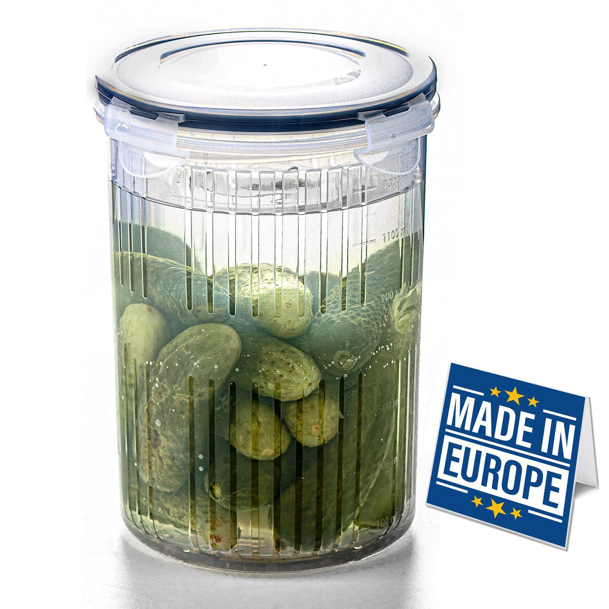 Crystalia Pickle Jar With Strainer Insert, Deli Food Storage Container, Pickle Holder Keeper Lifter, Bucket Of Pickles, Barrel O