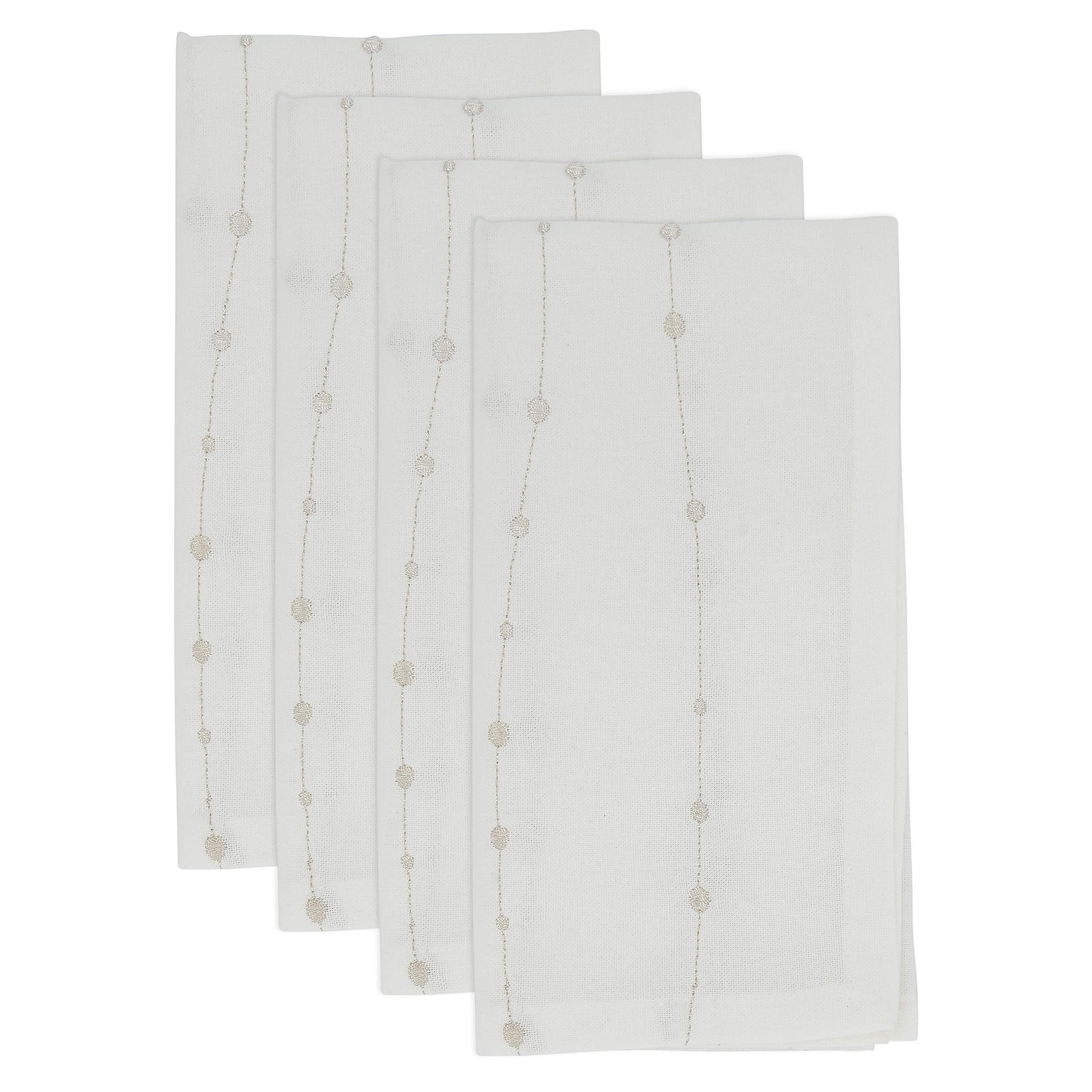 Saro Lifestyle Cristaux Collection Embroidered Design Napkins (Set Of 4), 20'', Silver