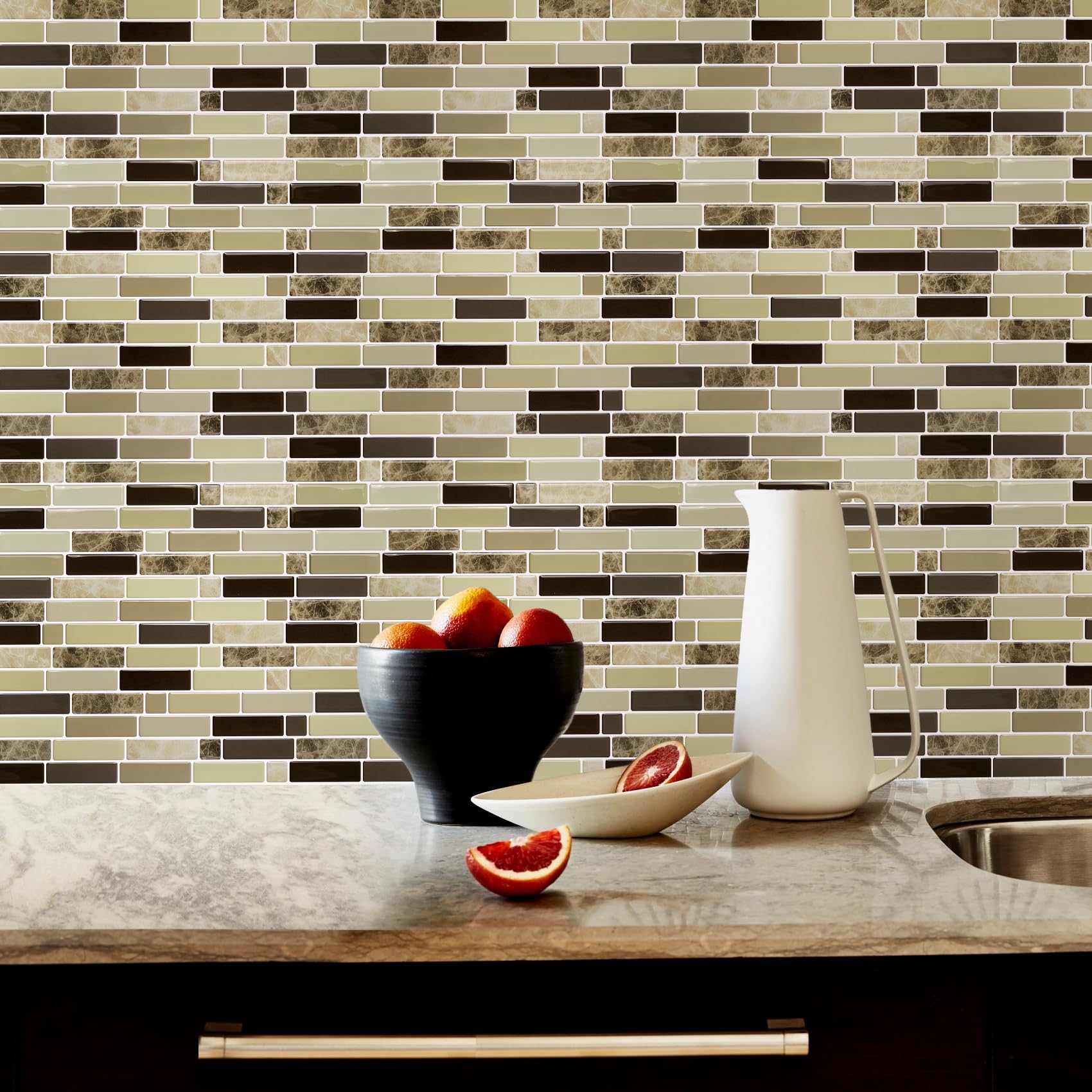Upgraded Vamos Tile 10-Sheet Peel and Stick Backsplash Tile 11.8''x10.8'' Premium Stick On Kitchen Backsplash Peel and Stick Tile(Marble Brown)