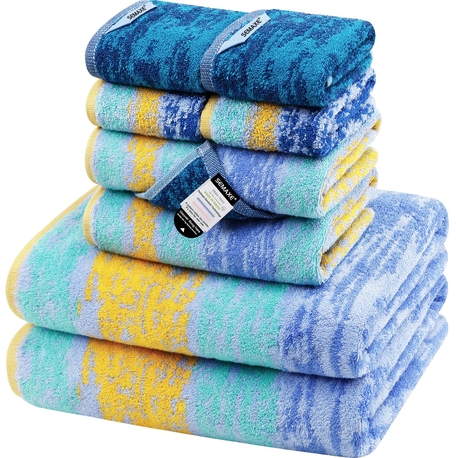 Semaxe Bath Towel Set Of 8 Include 2 Bath Towels, 2 Hand Towels, 4 Washcloths, 100% Cotton Bathroom Towels With Hanging Loops An