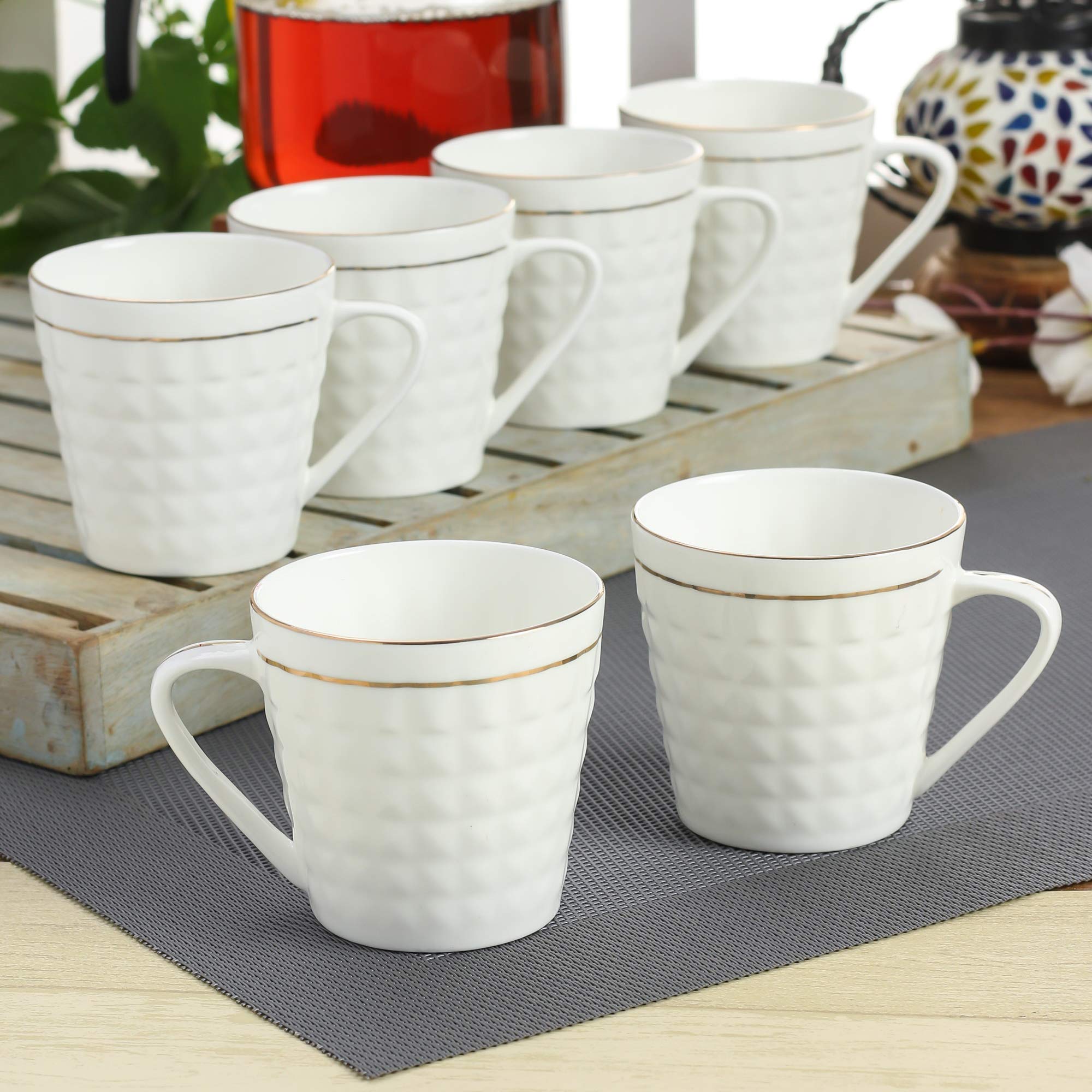 Clay Craft Elegant Gold Line Coffee/Tea Cups Set Of 6 Perfect For Daily Use 180 Ml, White, Standard (Diva-Set Of 6)