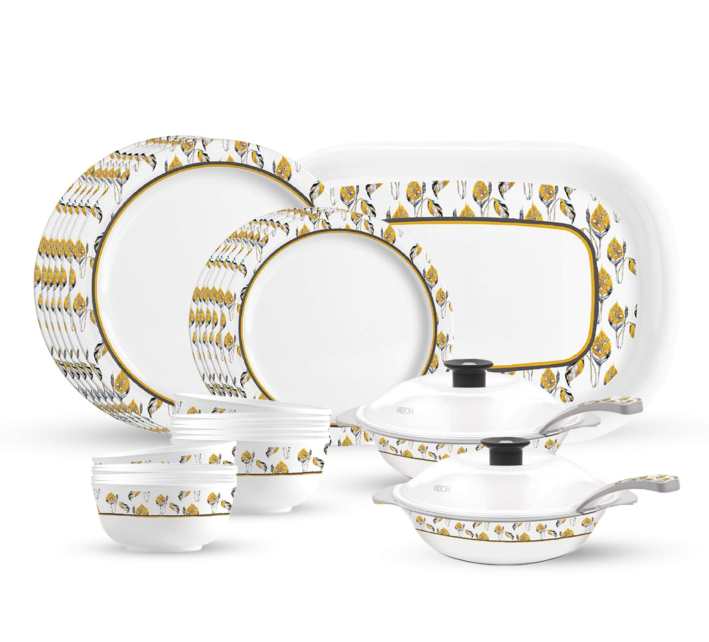 Milton Lissome Round Melamine Dinner Set Of 31, Golden Leaf