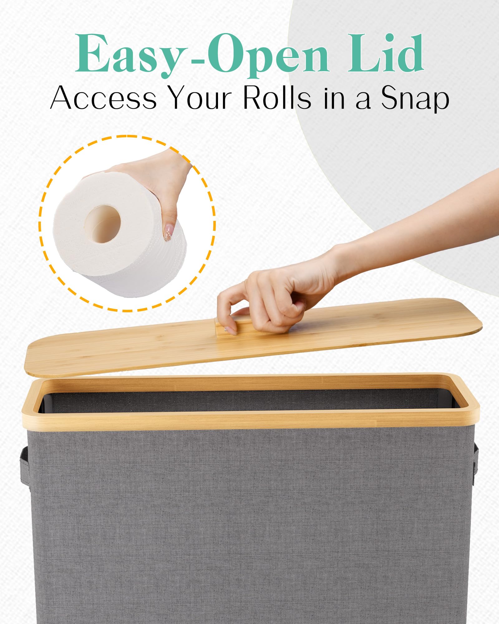 Bulado Toilet Paper Storage Stand, Toilet Paper Basket With Lid For 12-Roll Standard Extra Toilet Paper Holder, Wood Toilet Pape