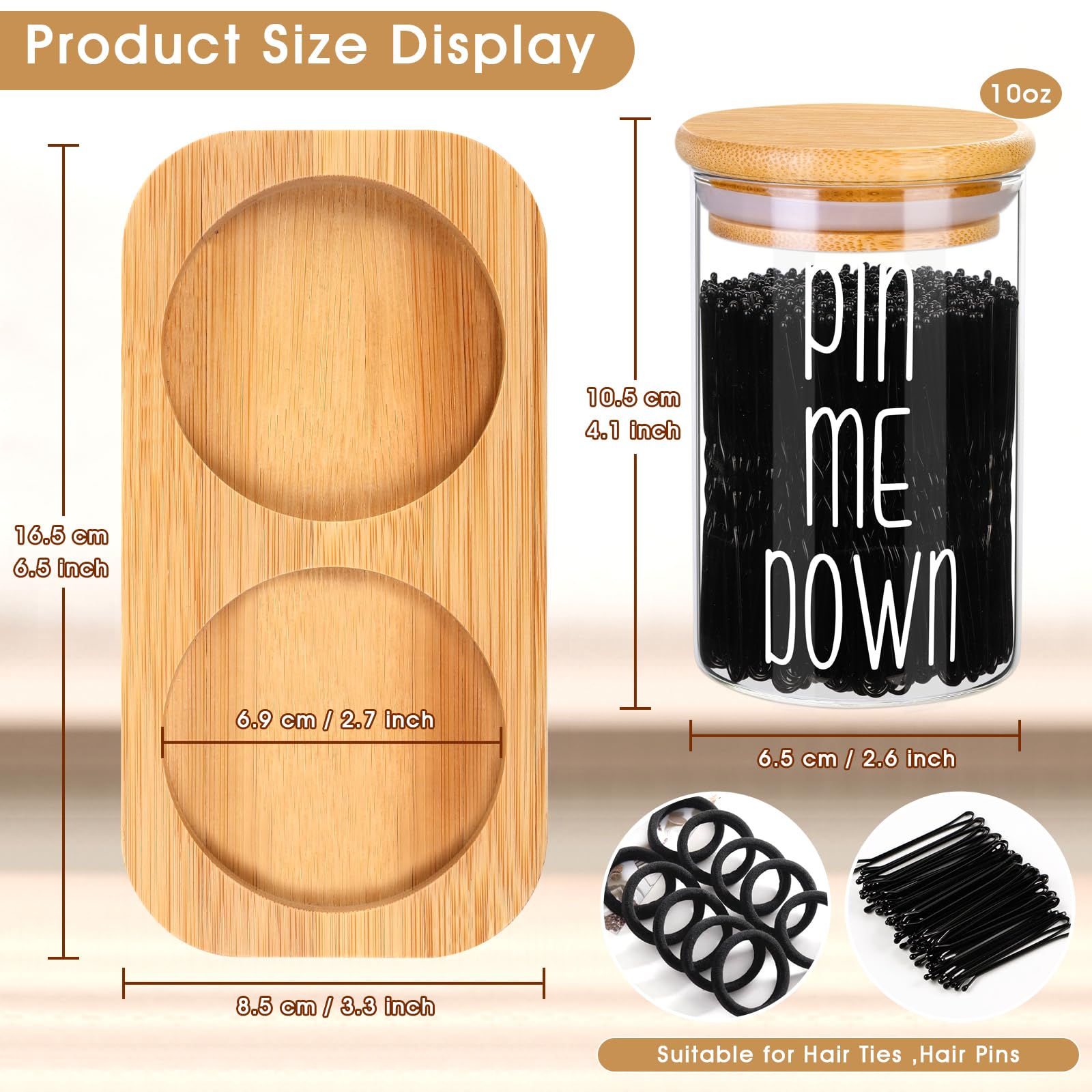 Funny Apothecary Jars 2 Pack Hair Tie Holder Organizers Bathroom Canisters with Tray Bobby Pin Holder Bathroom Jars Accessories Set with Lids for Bathroom d?or Farmhouse Bathroom Storage Organization