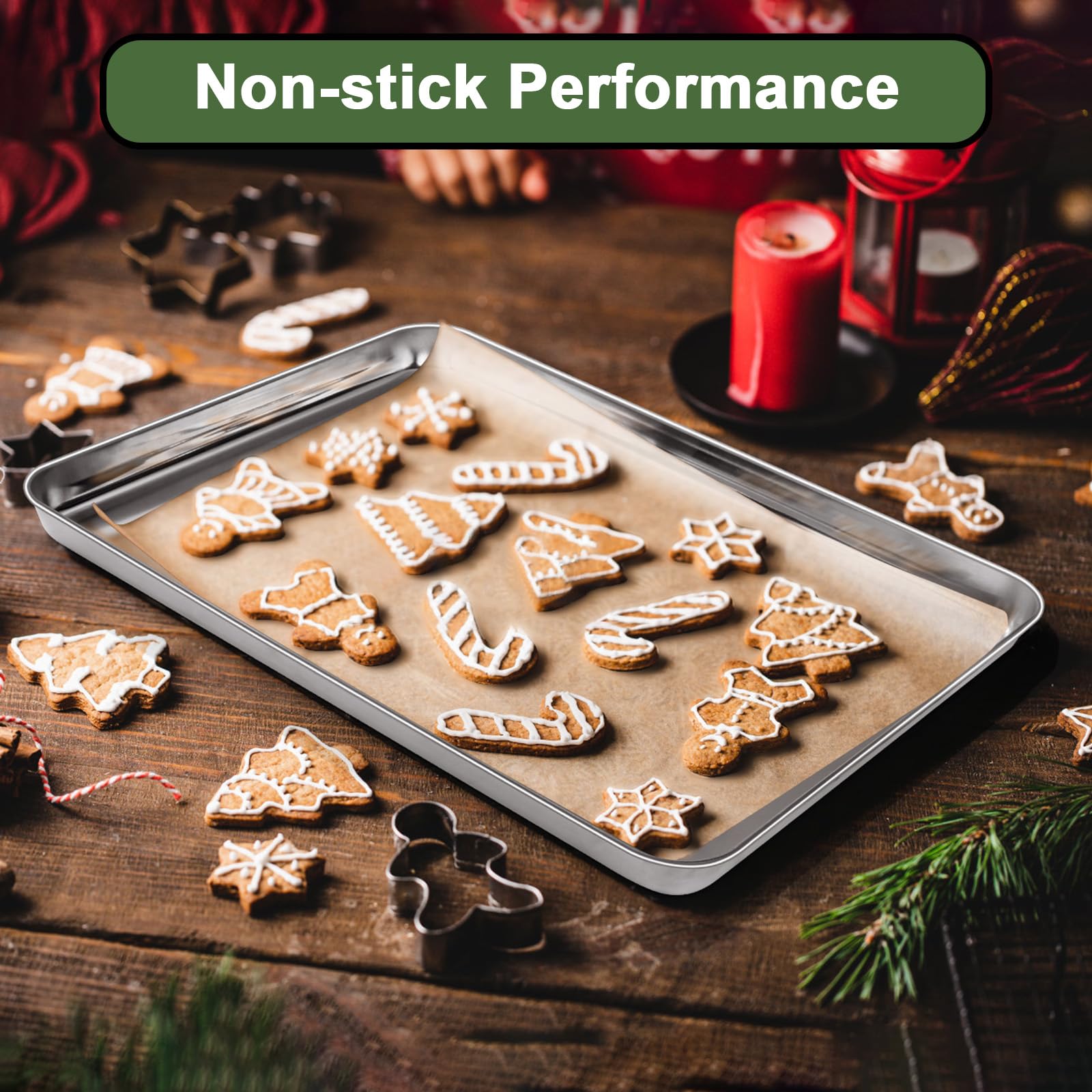 Baking Sheet Tray Set Of 10, Ewfen Stainless Steel Baking Pan Cookie Pan Sheet, Size 16 X 12 X 1 Inch, Warp Resistant & Heavy Du
