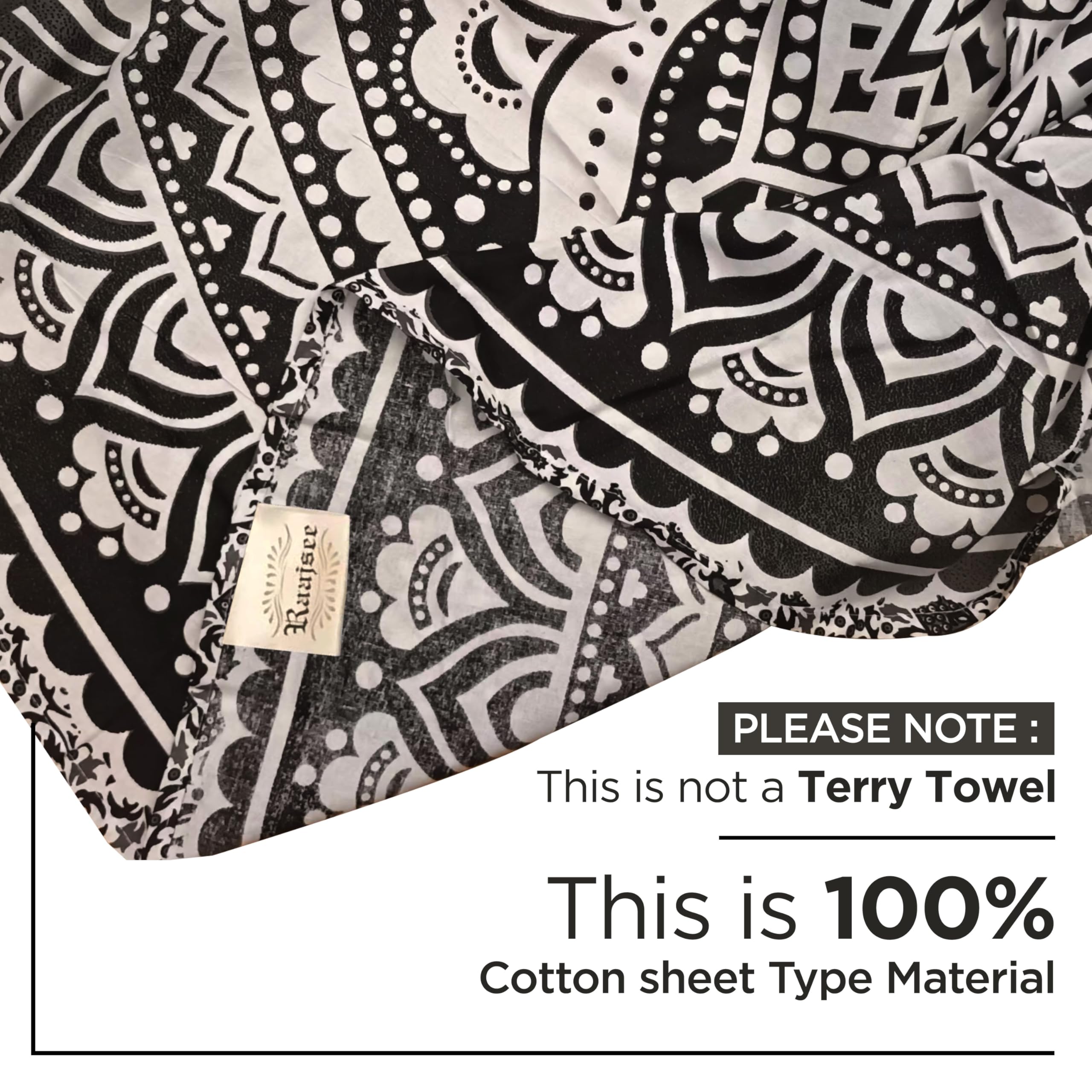 Raajsee Grey Black Round Beach Tapestry Hippie/Boho Beach Blanket Mandala Roundie/Indian Cotton Throw - Round Tablecloth/Home De