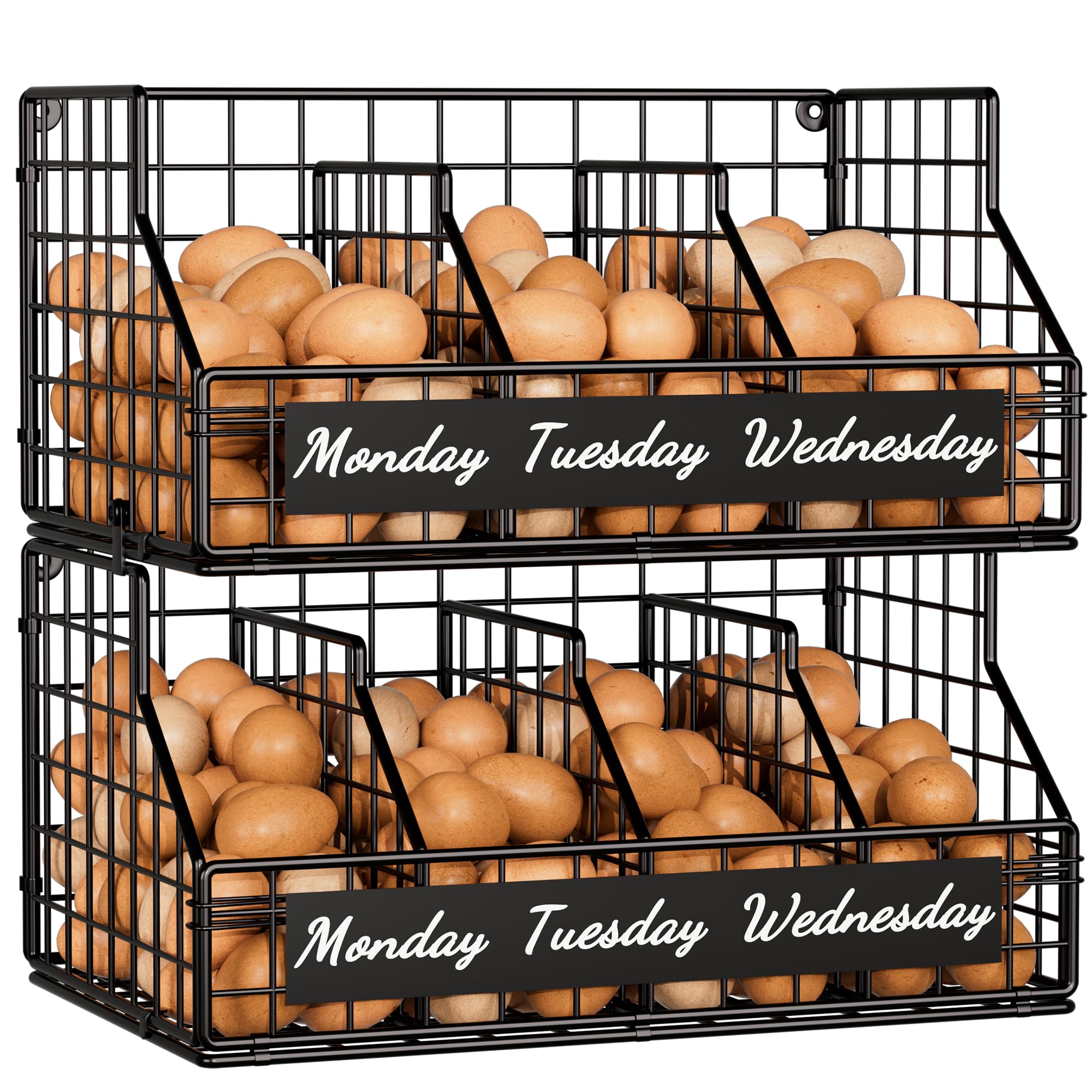 Egg Basket, Stackable Wall Mount Egg Holder Countertop with Weekday Labels